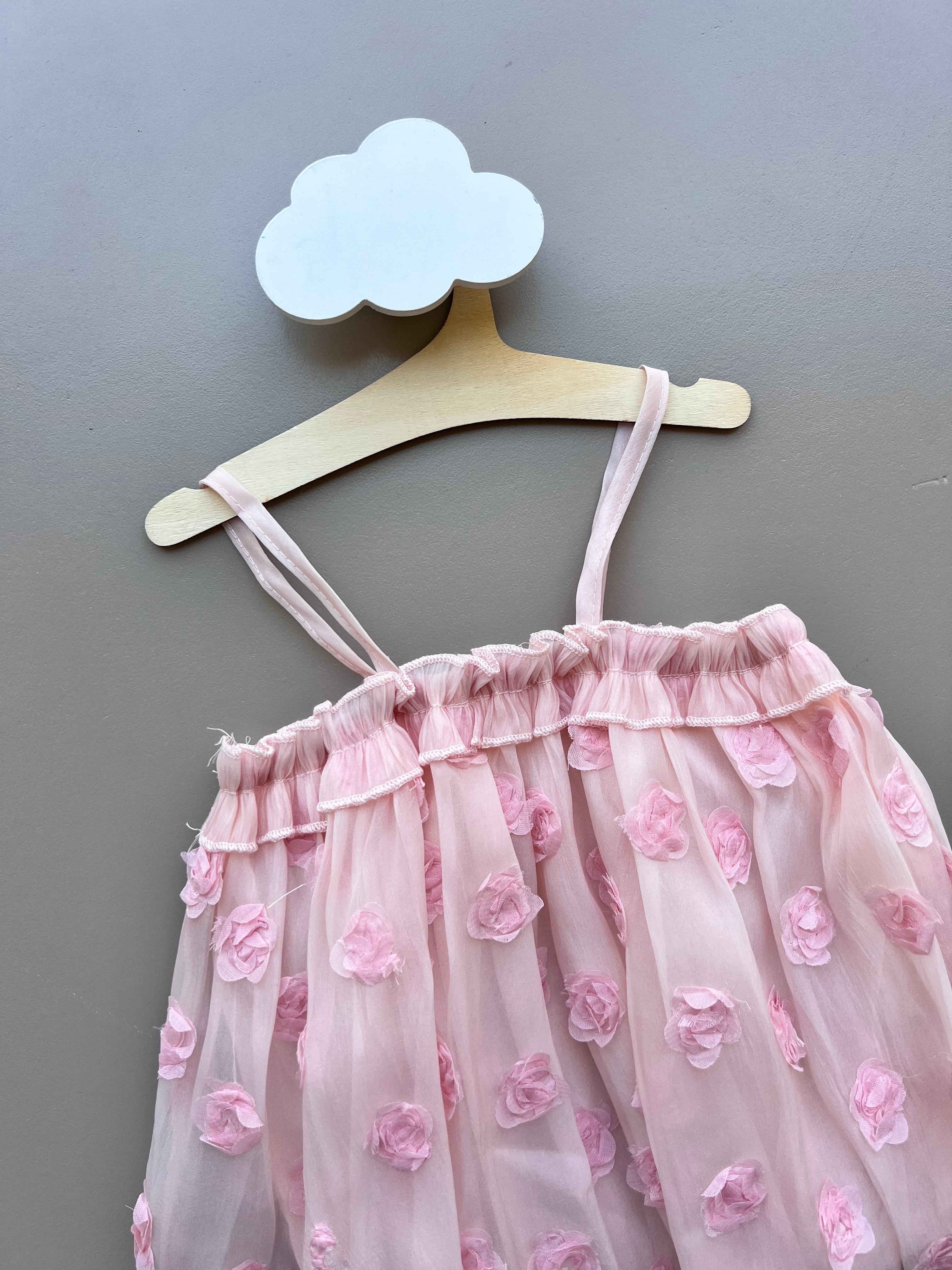 Powder Pink Embroidered Flowers Romper