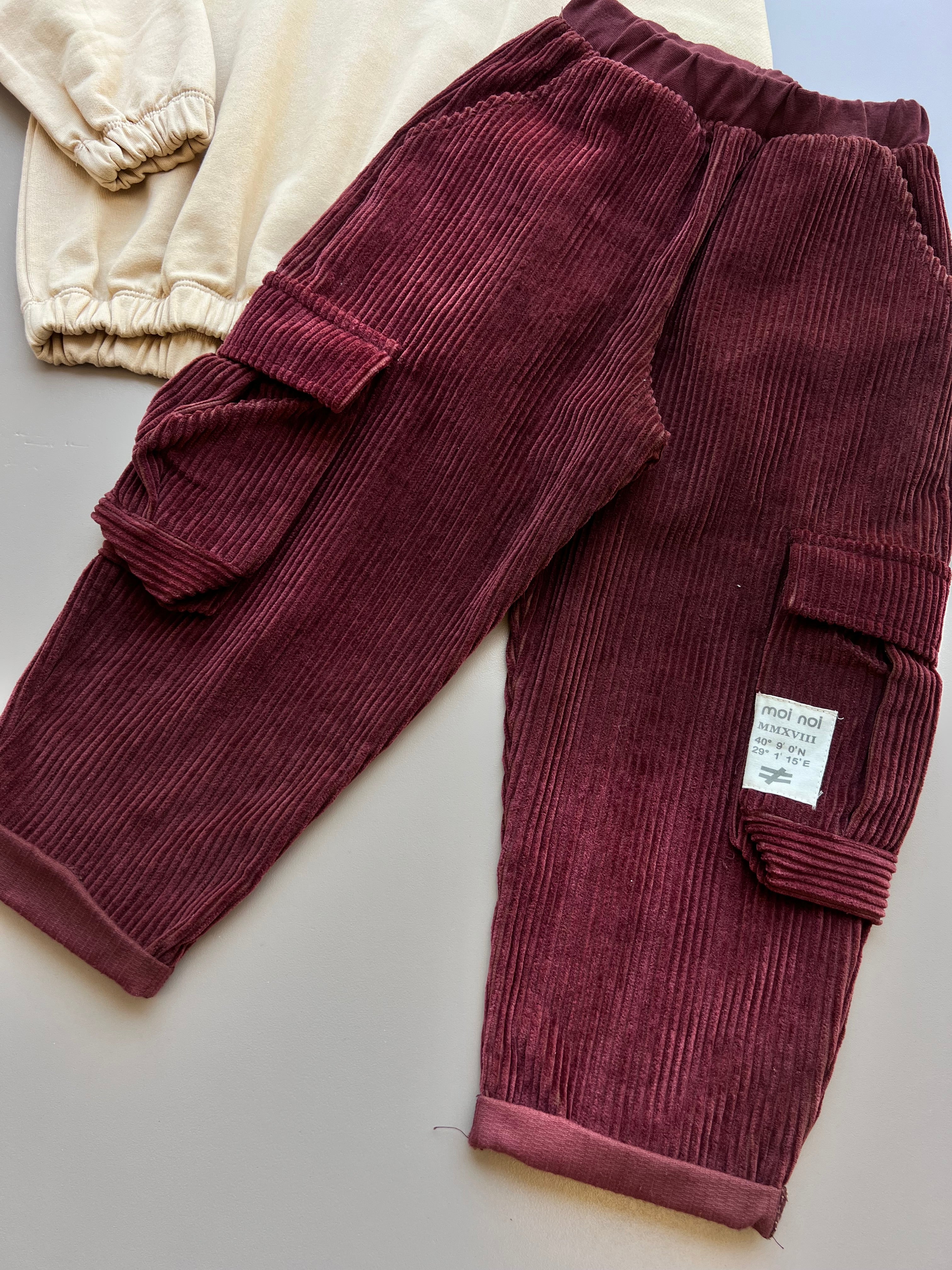 Yellow/burgundy Velvet Pants Set 2p
