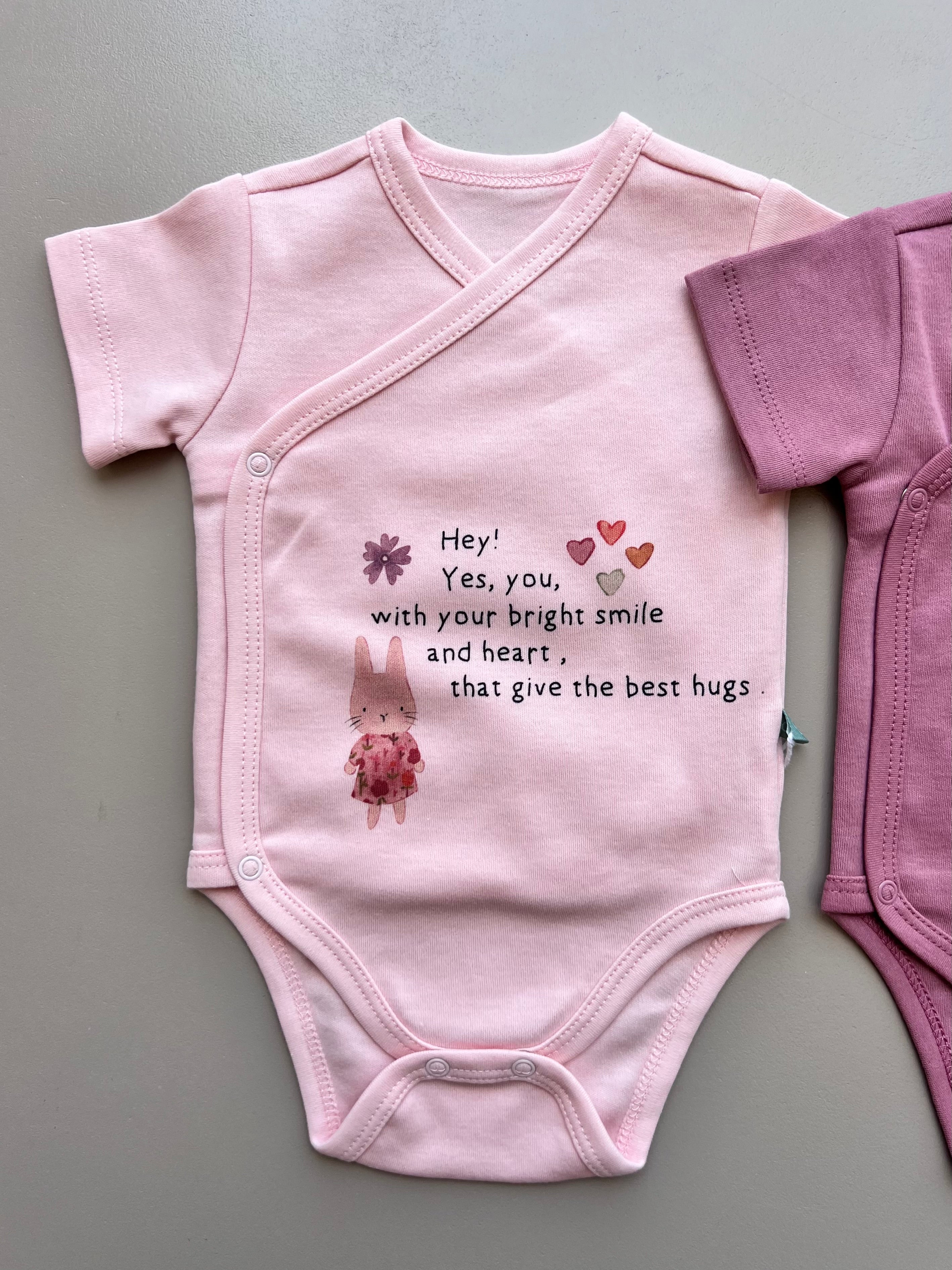 Pink & Purple GOTS™ Certified Organic Cotton Bunny Double Breasted Body 3 Pcs Set