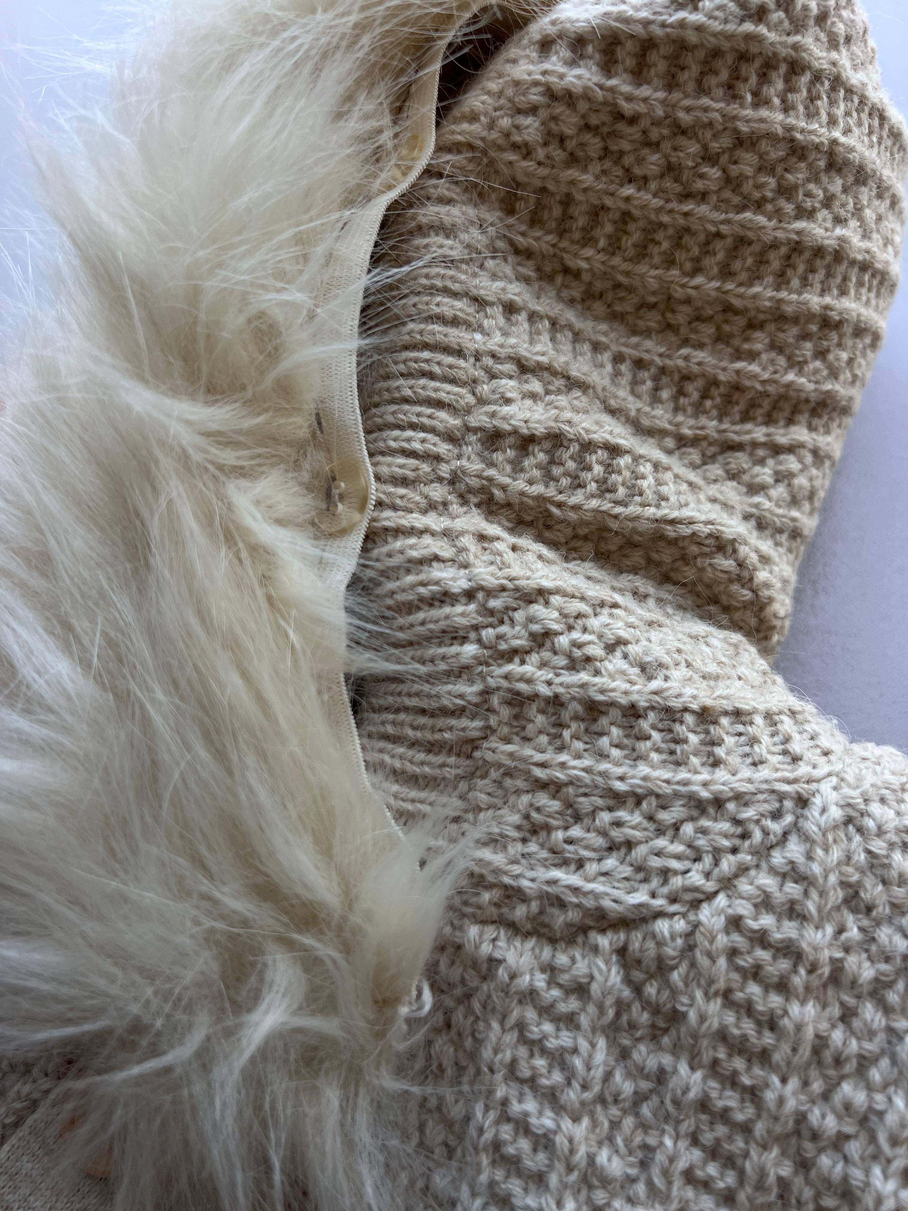 Beige Thick Wool Fur Inside Overall With Mittens 2Pcs