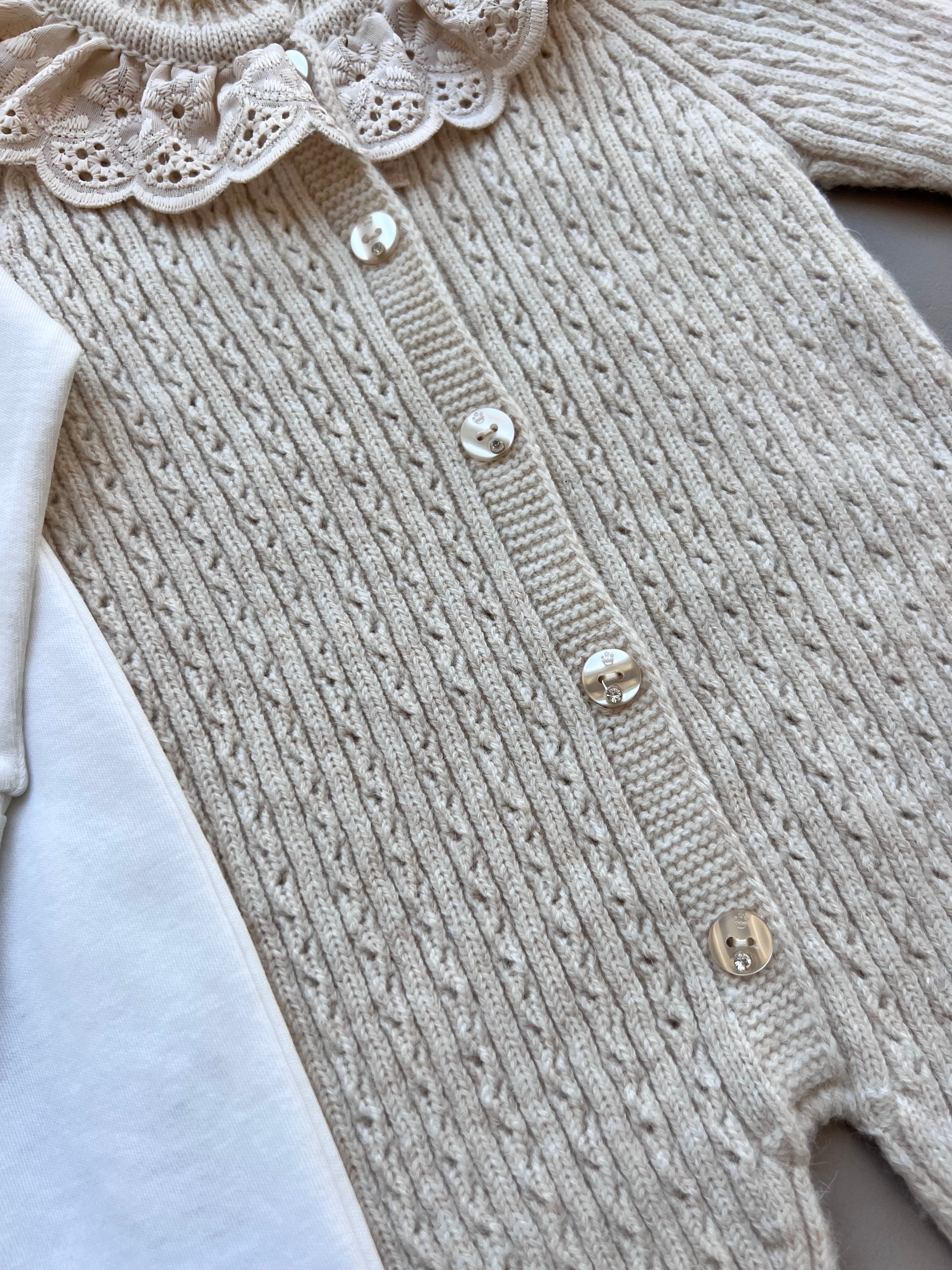 Beige Merino Wool Ruffles Hospital Set 5 Pcs