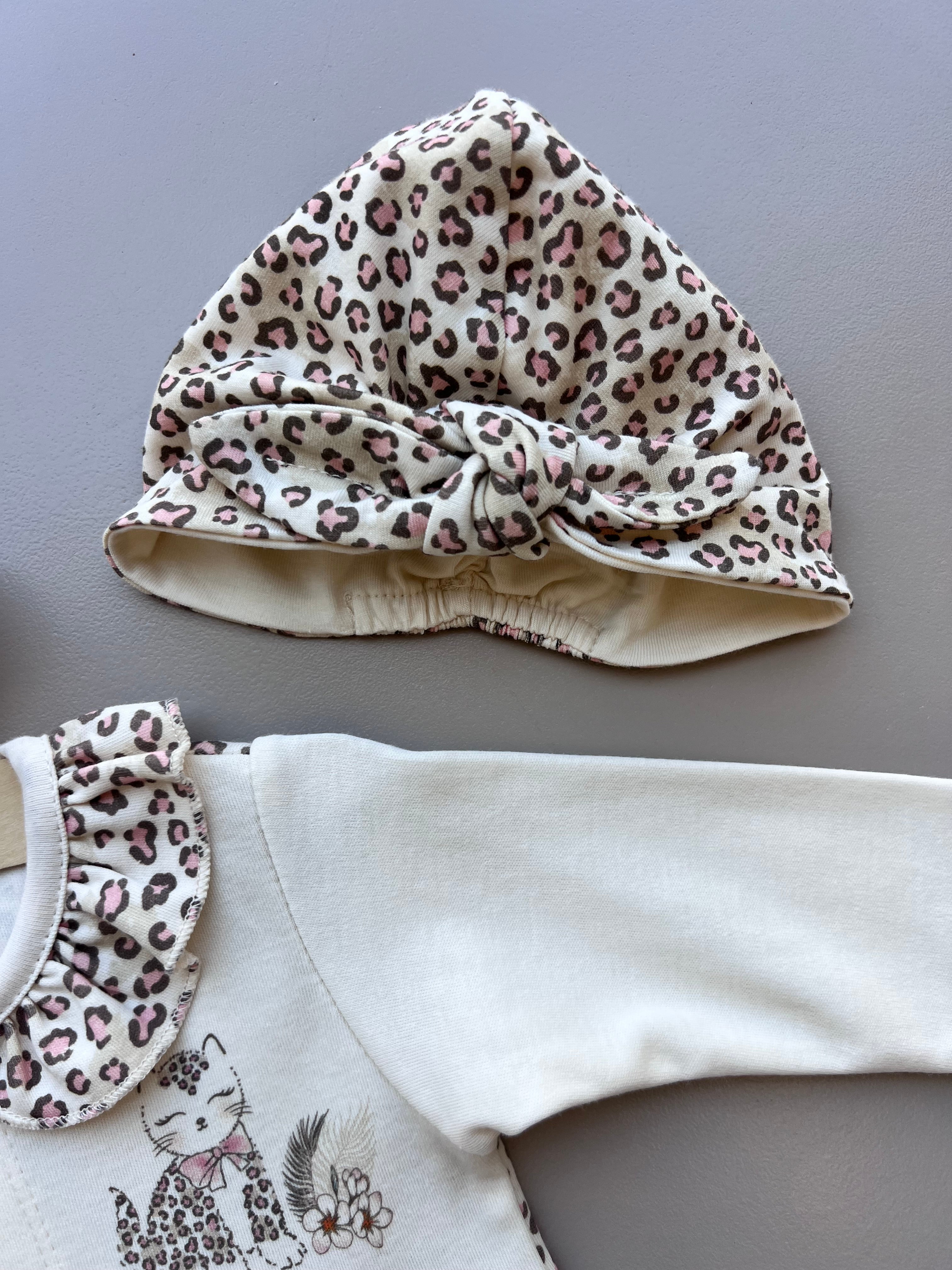 Beige & Pink GOTS™ Certified Organic Cotton Leopard Long Sleeves Overall 2Pcs
