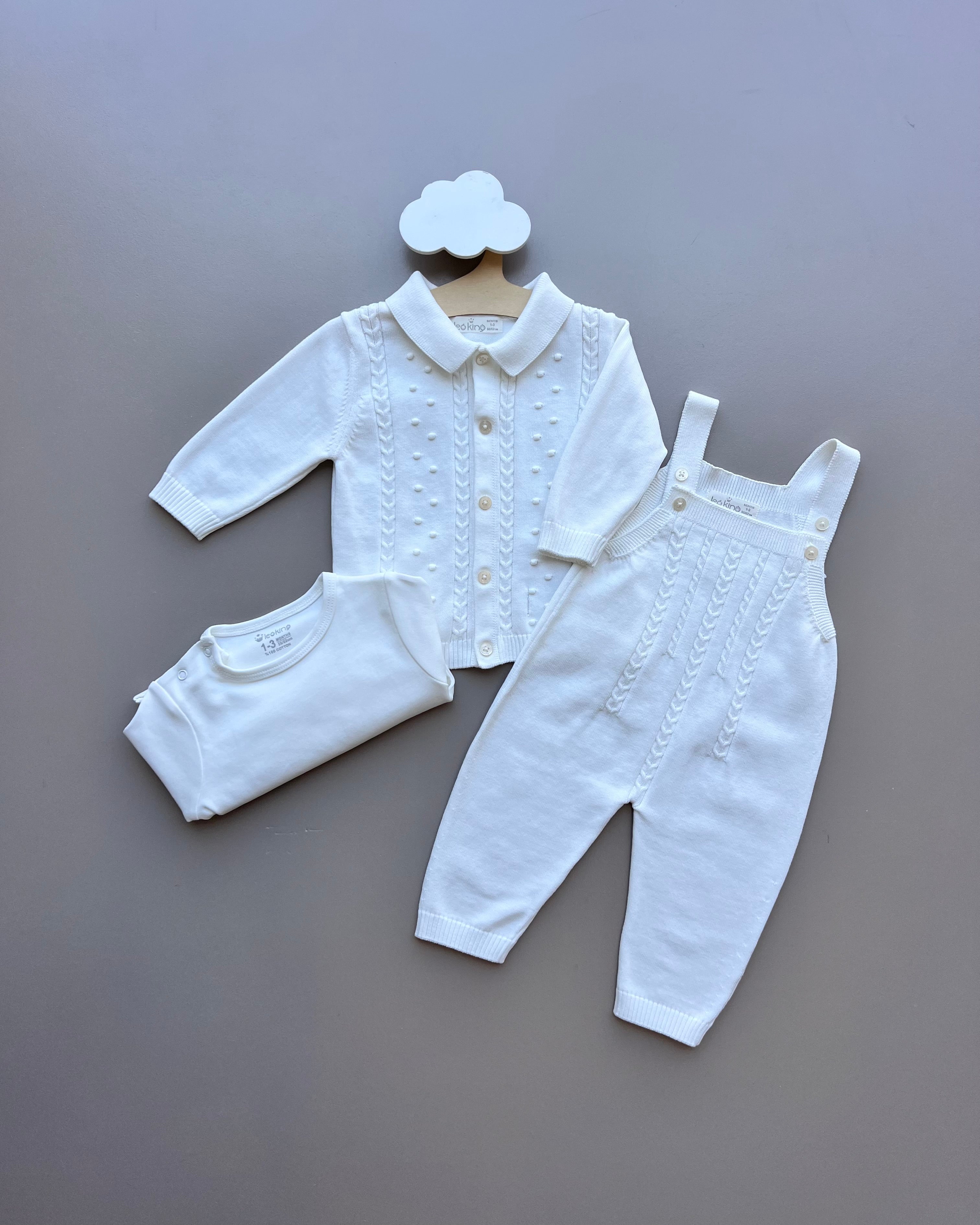 White Organic Cotton 3 Pcs Set Salopettes