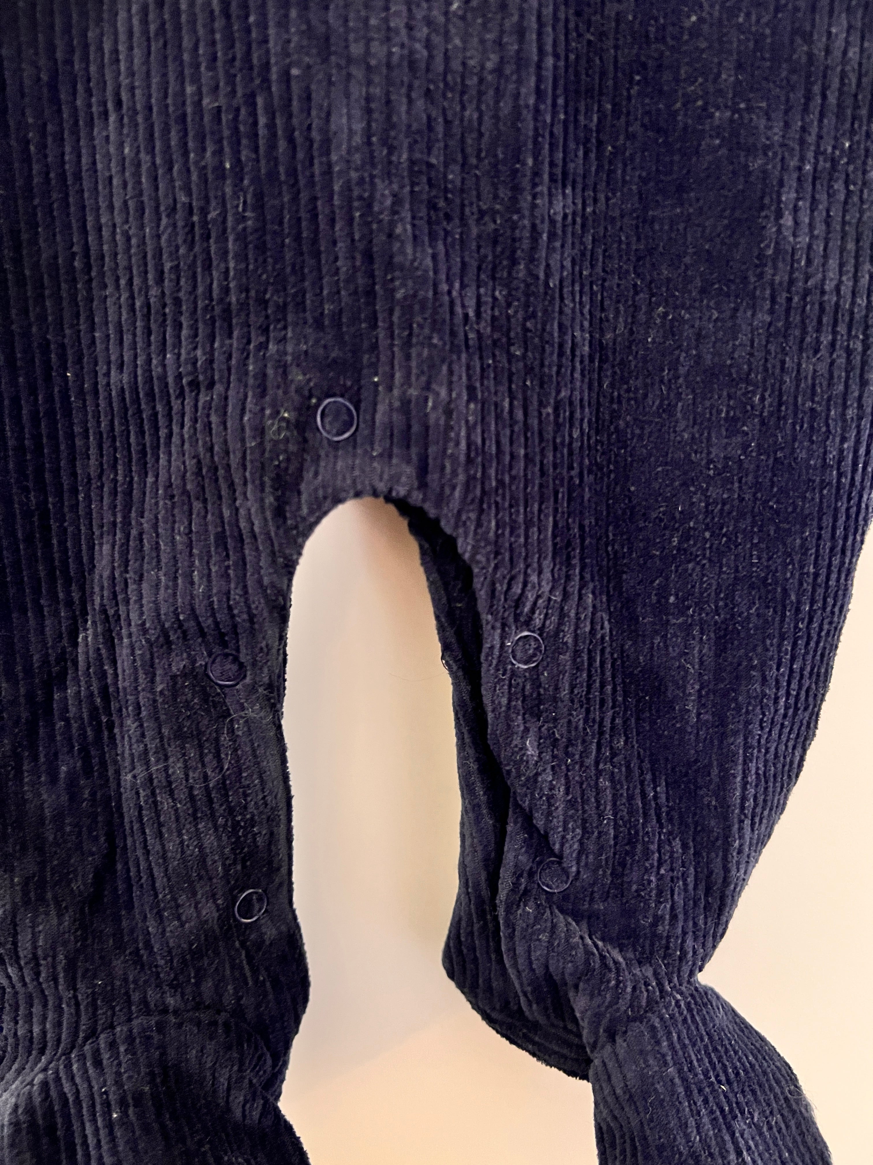 Navy & Gray Polo Velvet Footed Overall