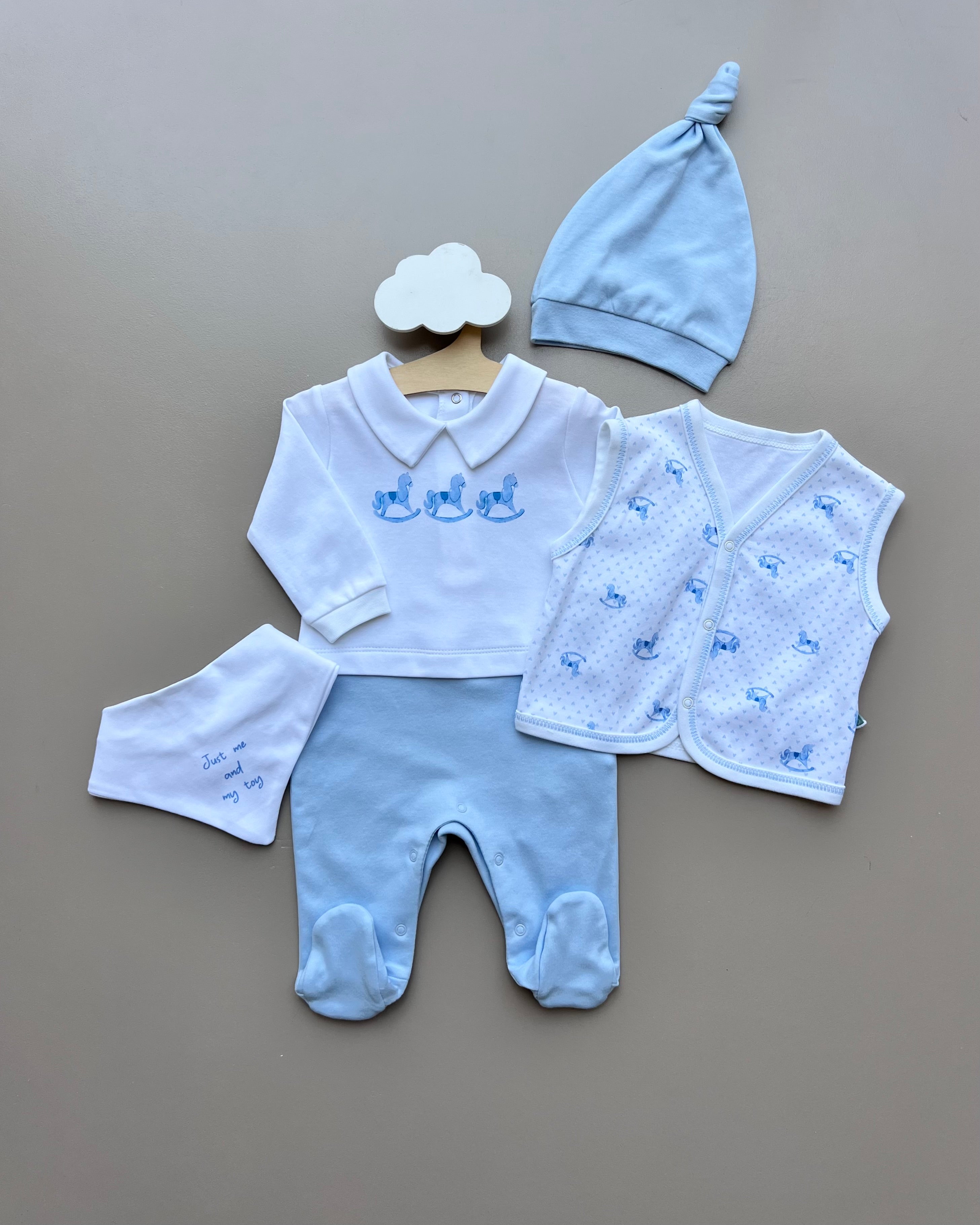 Blue & white GOTS™ Certified Organic Cotton My Toy Overall 4 pcs Set
