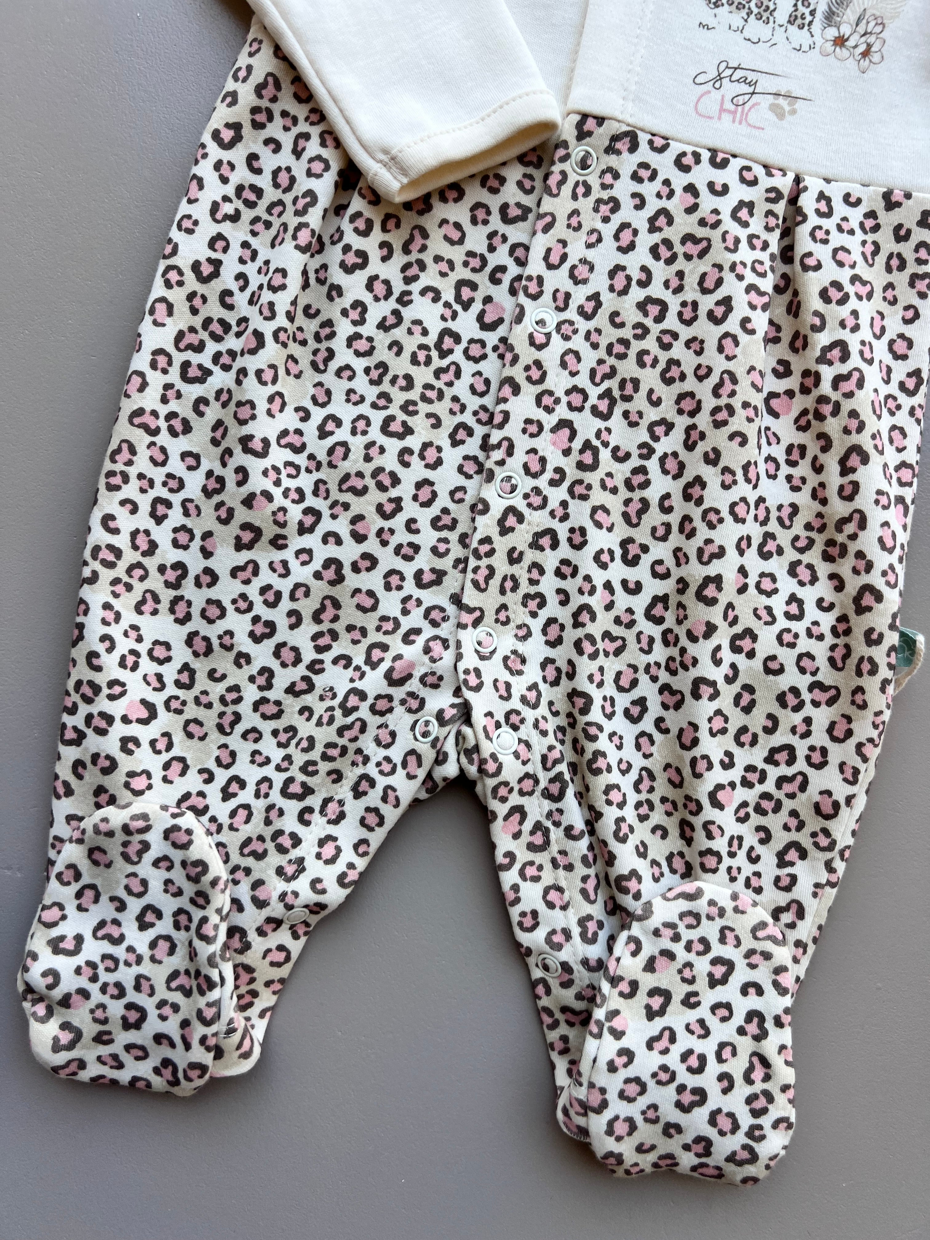 Beige & Pink GOTS™ Certified Organic Cotton Leopard Long Sleeves Overall 2Pcs