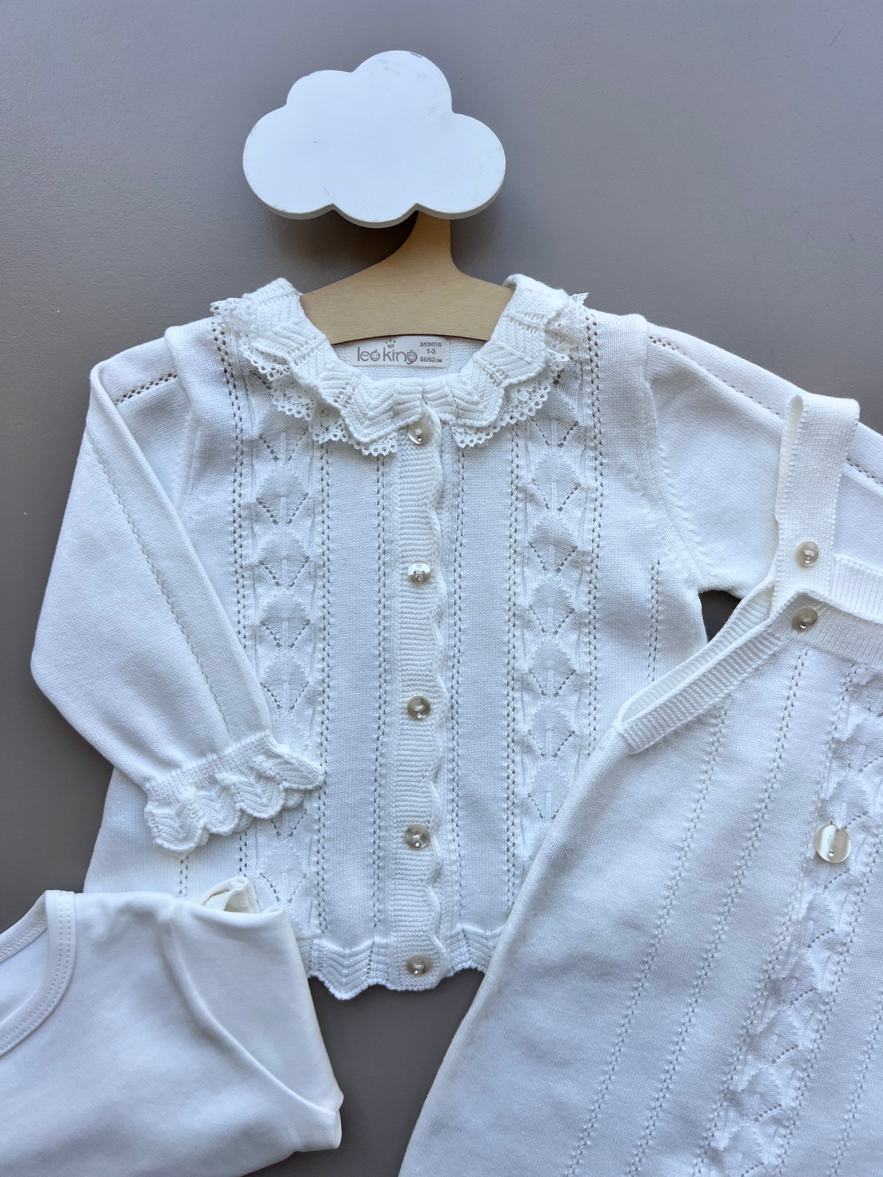 White Ruffles Organic Cotton 3 Pcs Set Salopettes