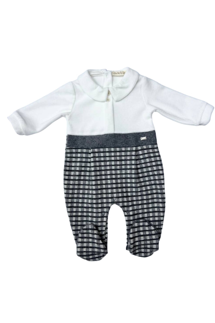 Gray & White Polo Velvet Footed Overall