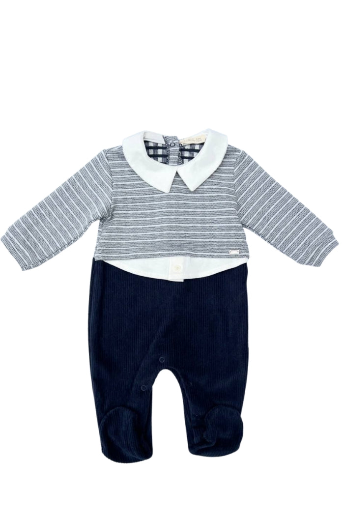 Navy & Gray Polo Velvet Footed Overall