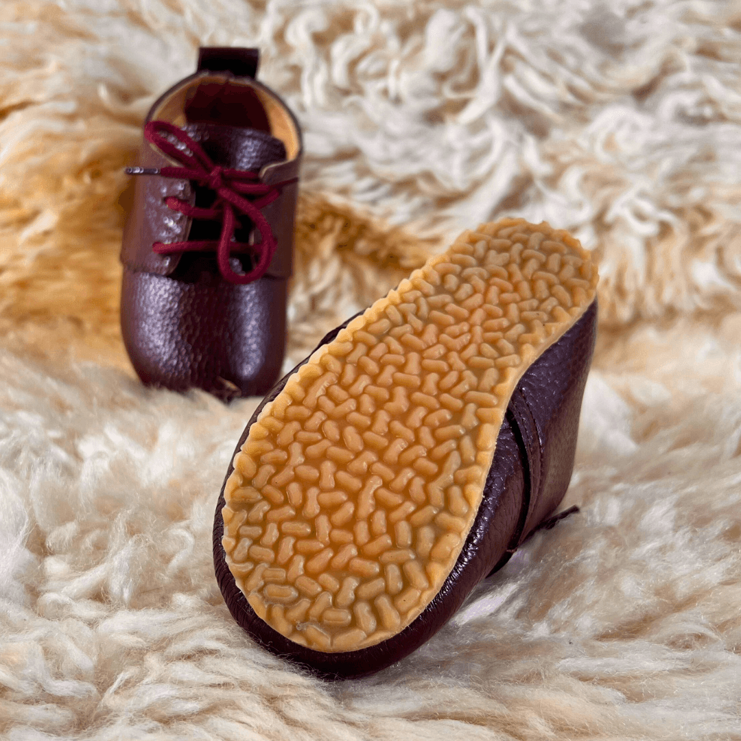 Burgundy Genuine Leather Baby Shoes - La Farandole Paris