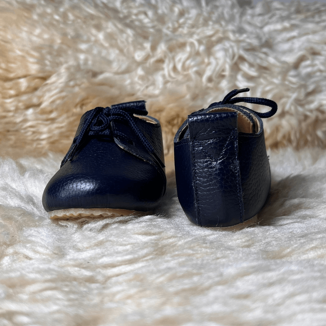 Navy Blue Genuine Leather Baby Shoes - La Farandole Paris