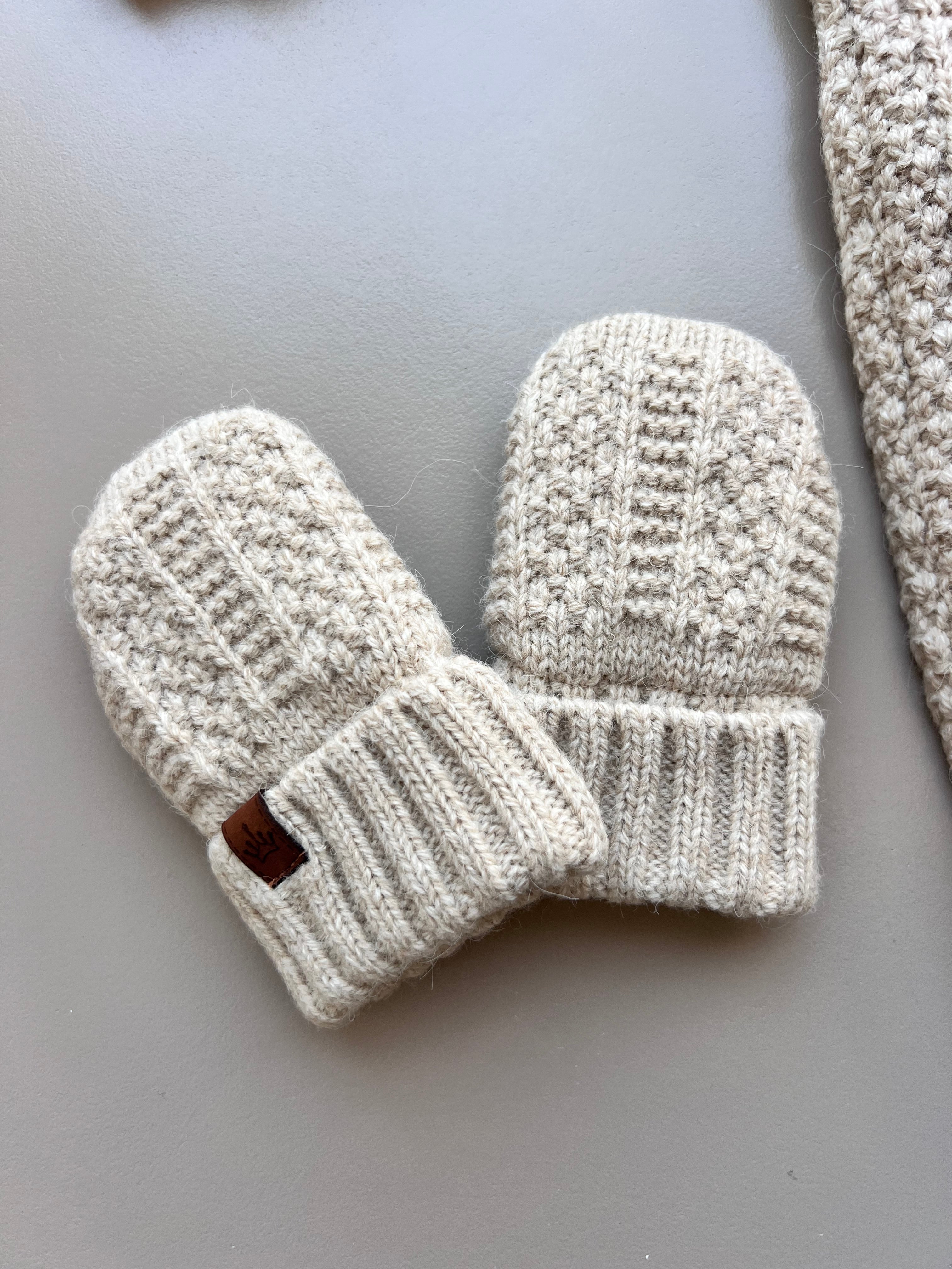 Beige Thick Wool Fur Inside Overall With Mittens 2Pcs