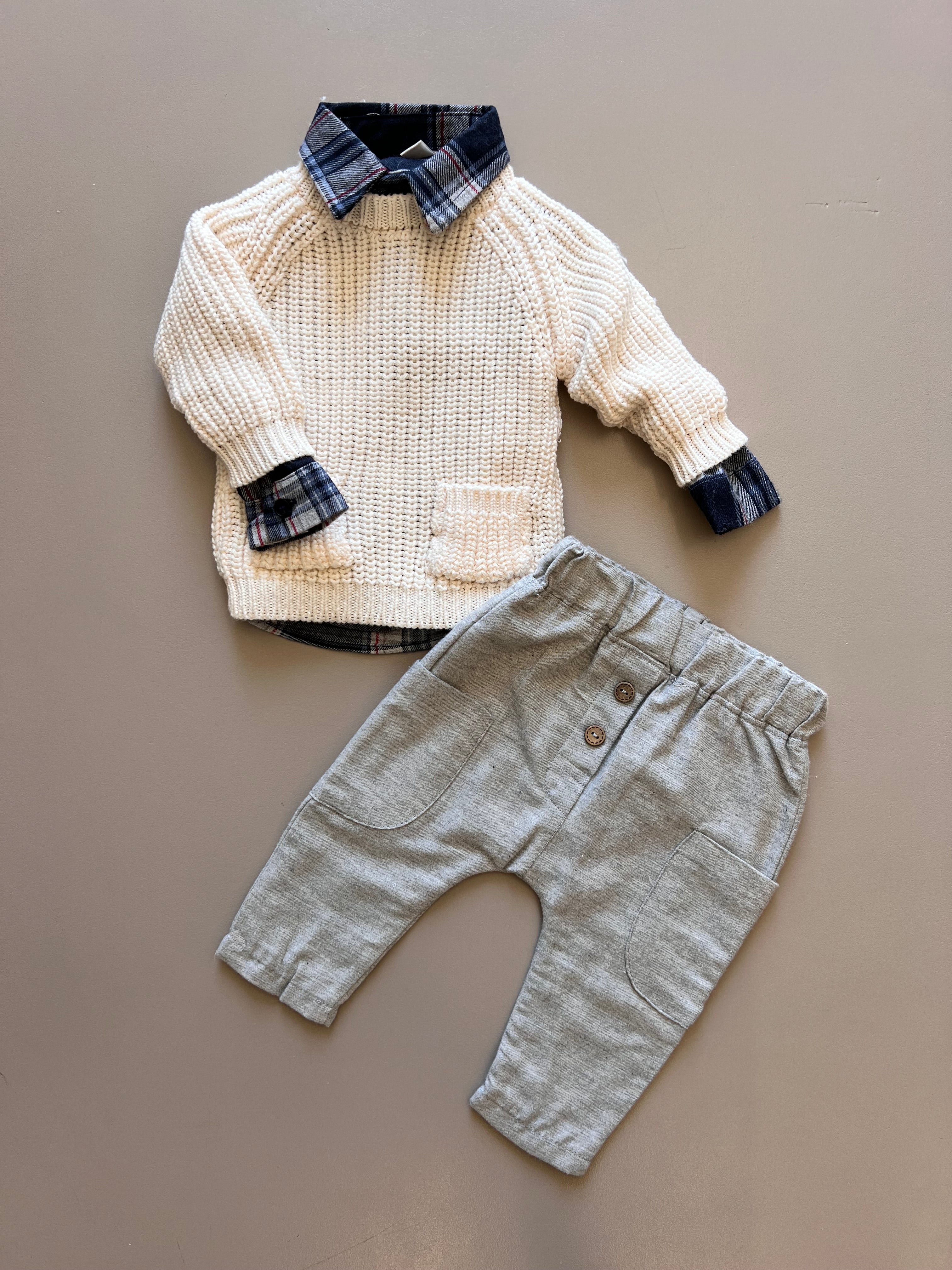 Off-White & Grey Sweater 3 Pcs Set
