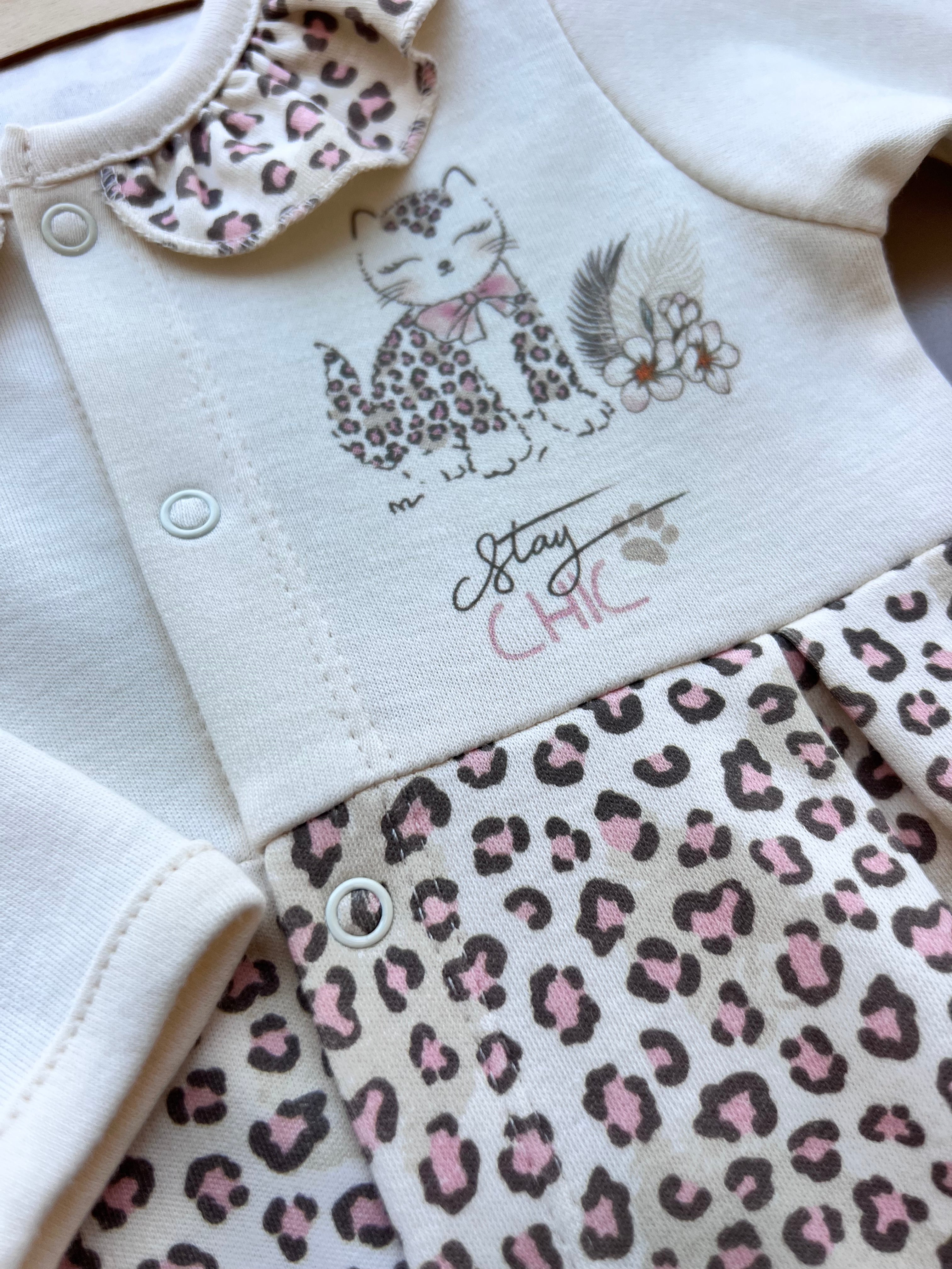 Beige & Pink GOTS™ Certified Organic Cotton Leopard Long Sleeves Overall 2Pcs