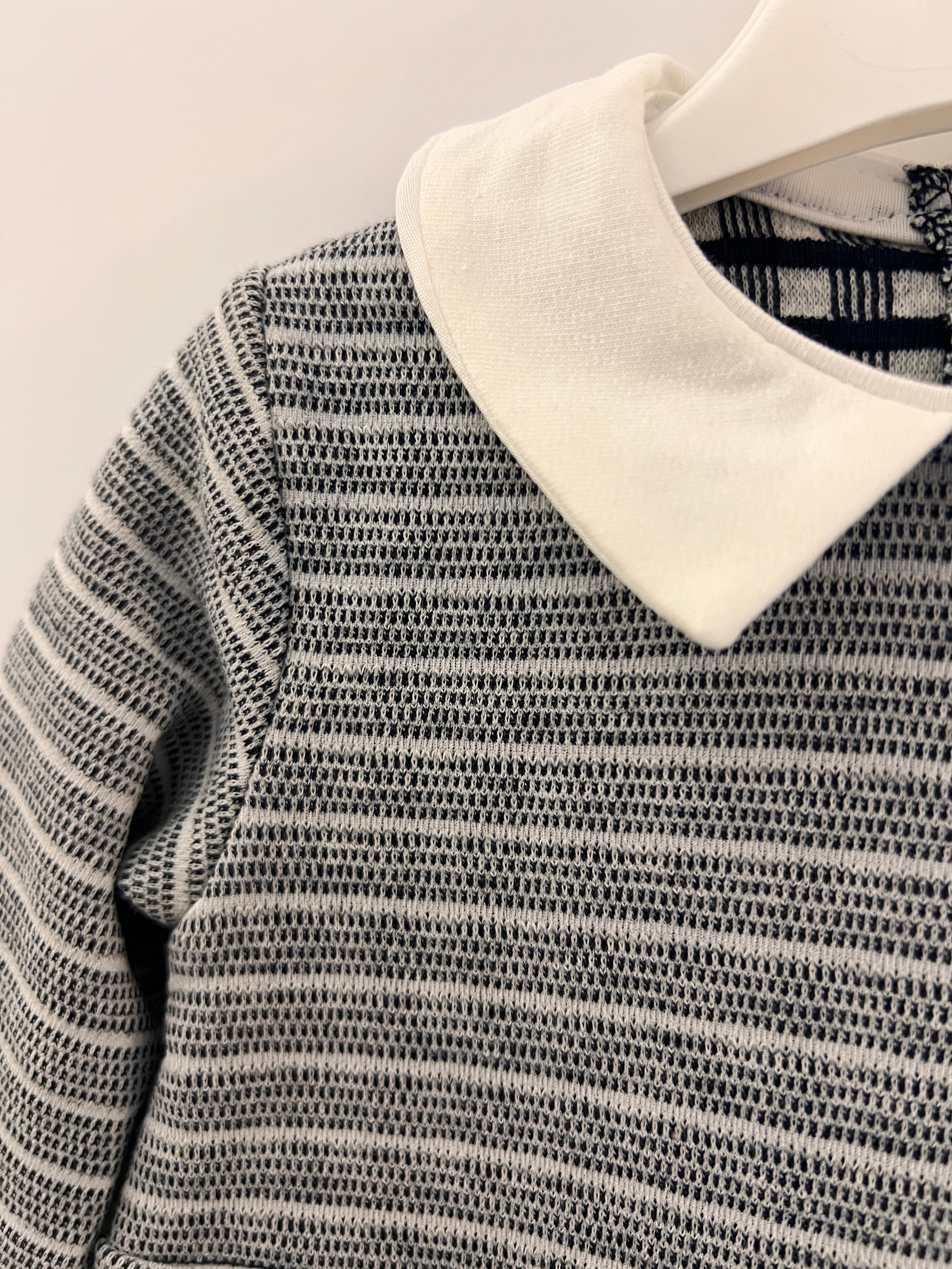 Navy & Gray Polo Velvet Footed Overall