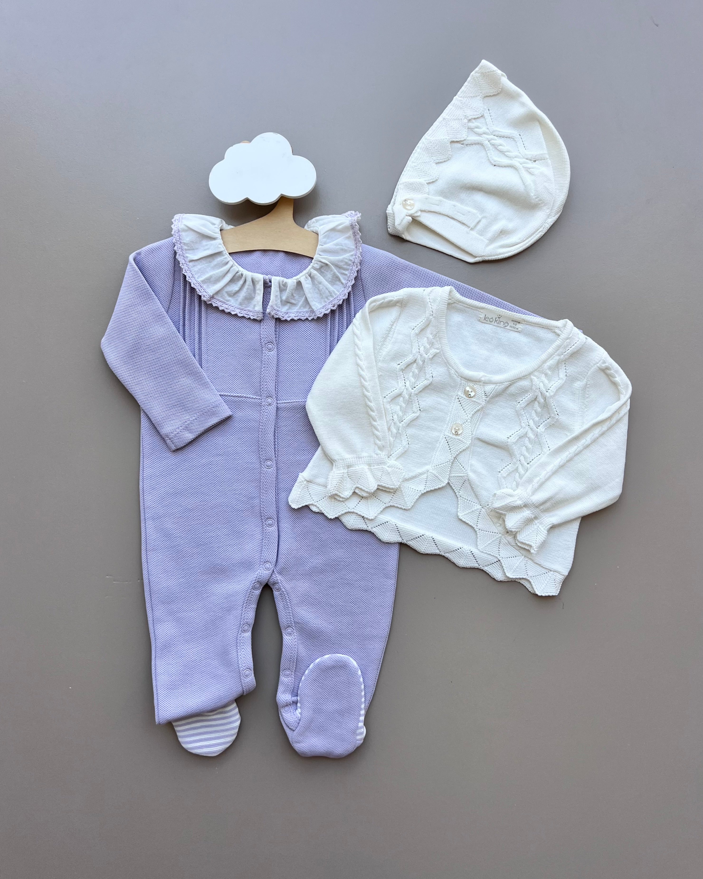 Purple And White Organic Cotton 3 Pcs Overall