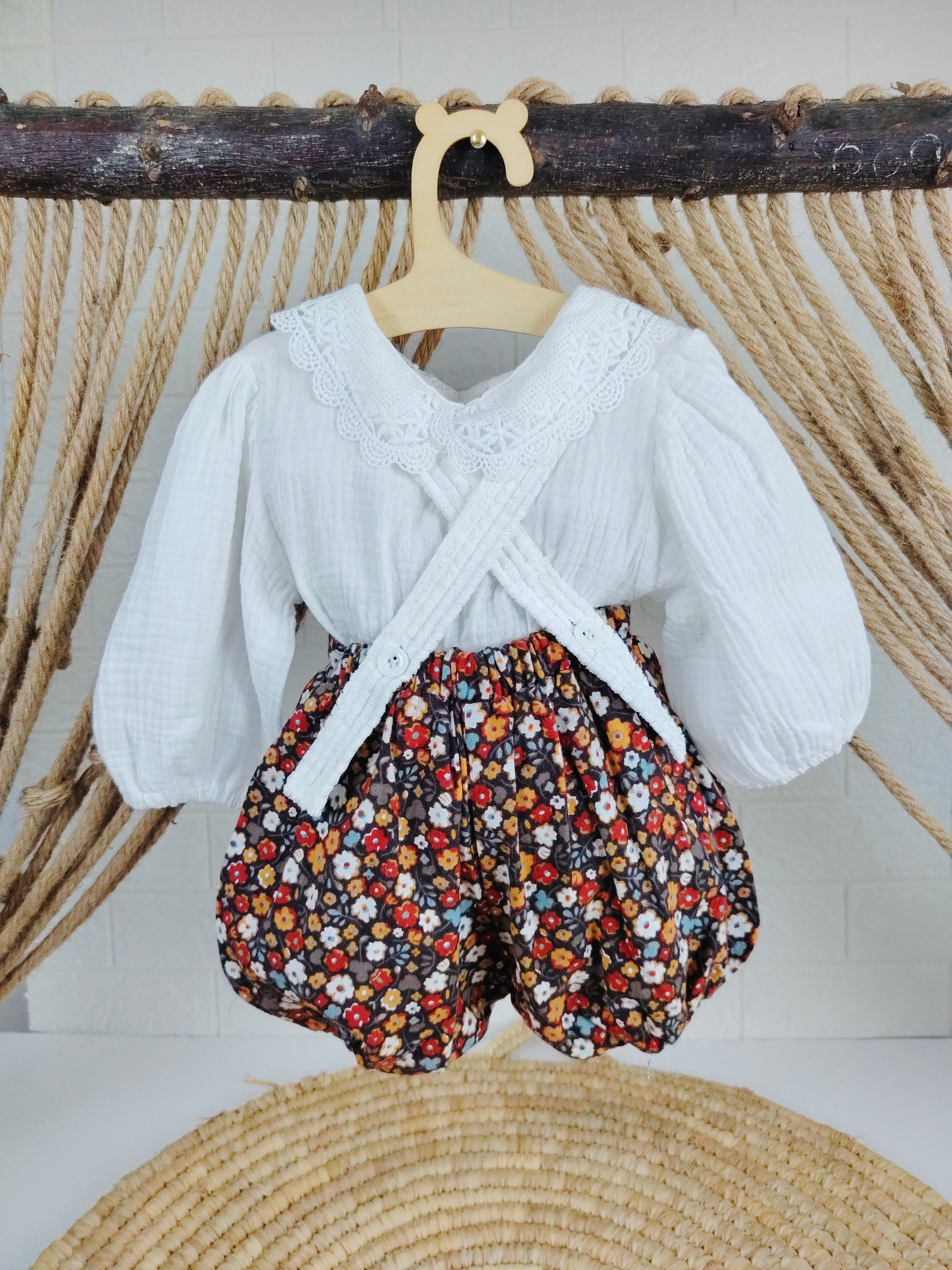 White & Red Salopette 2 Pcs Set