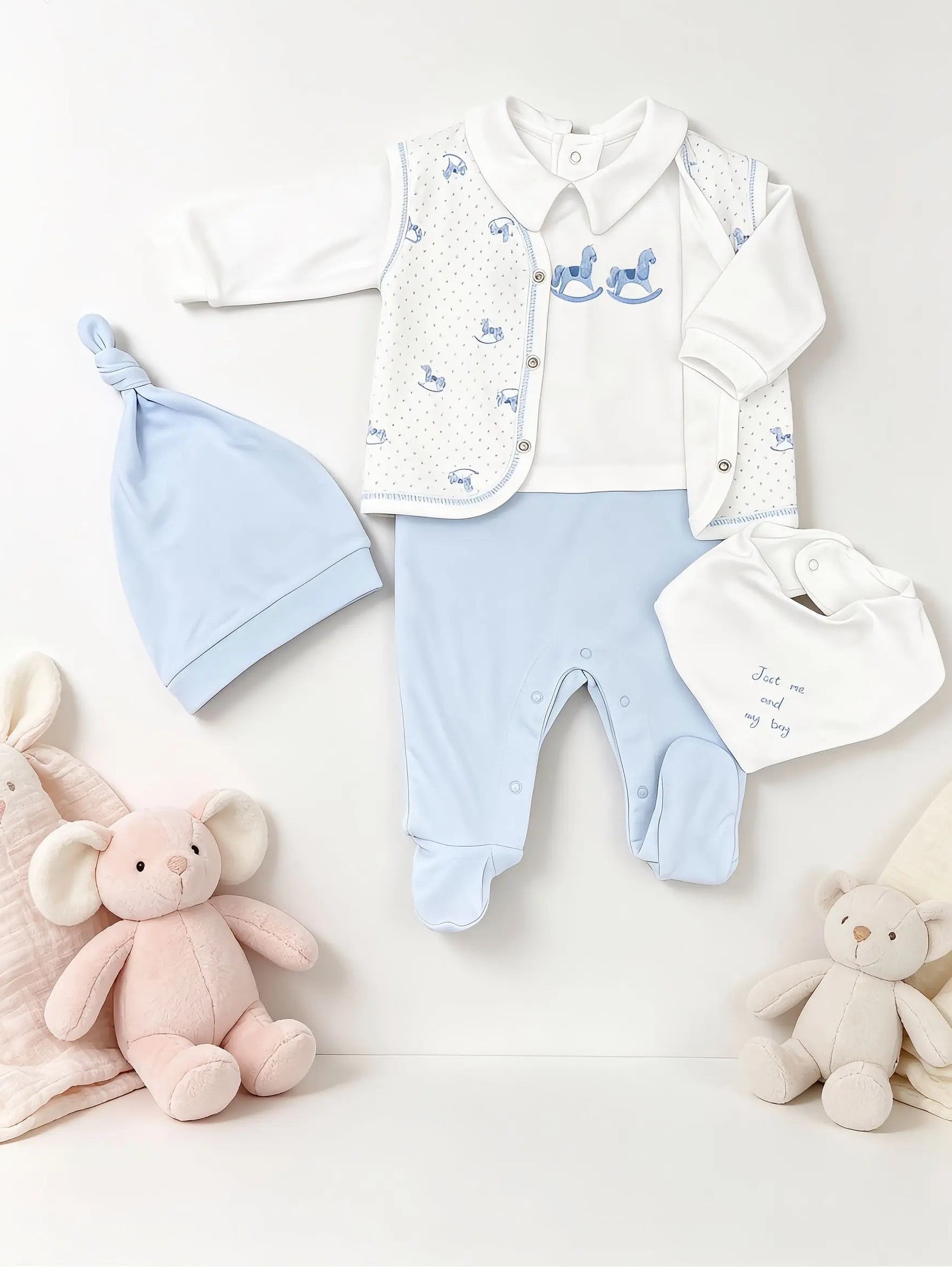 White & Blue Horse GOTS™ Certified Organic Cotton Pyjama 4 Pcs Set
