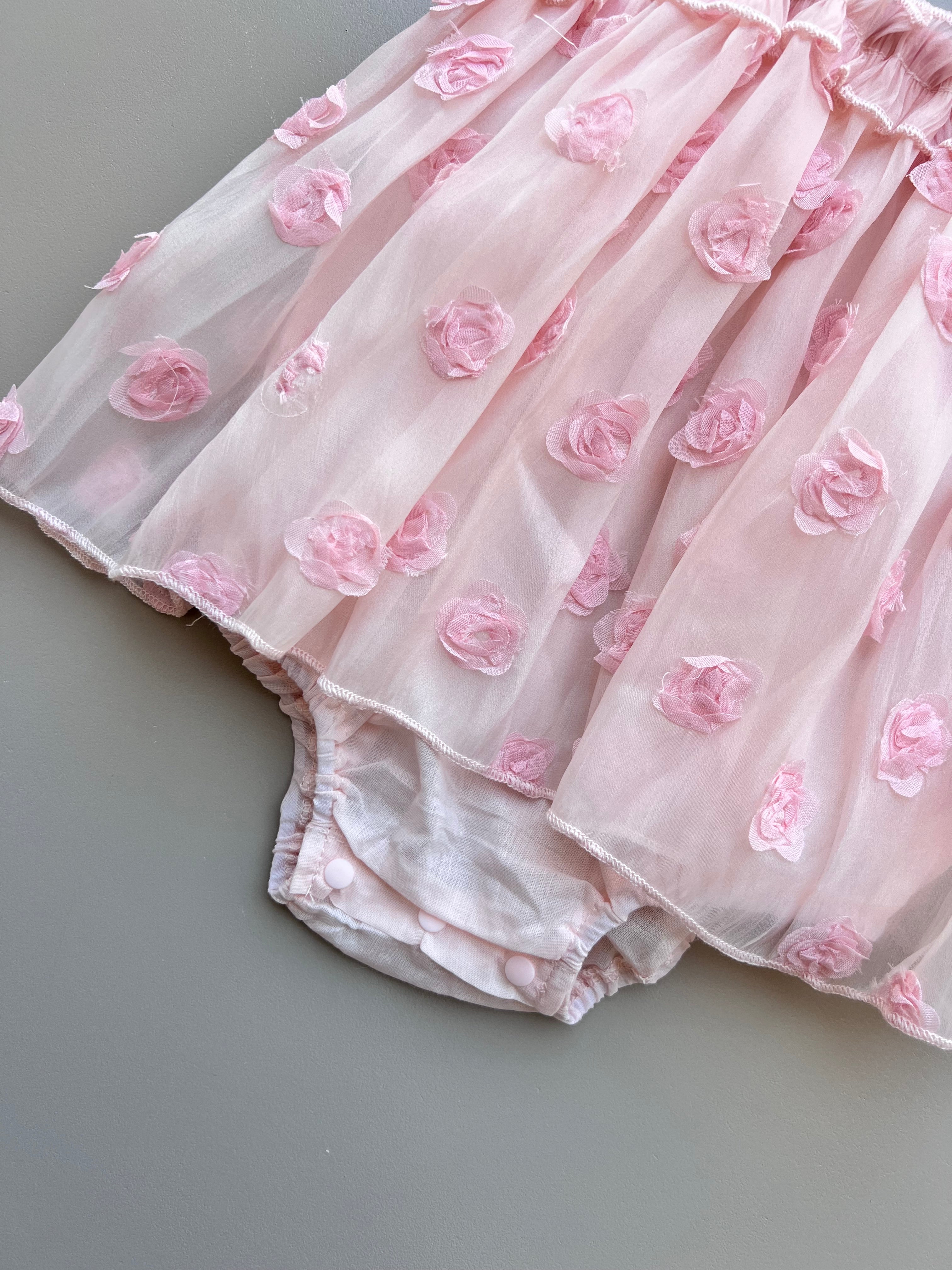Powder Pink Embroidered Flowers Romper