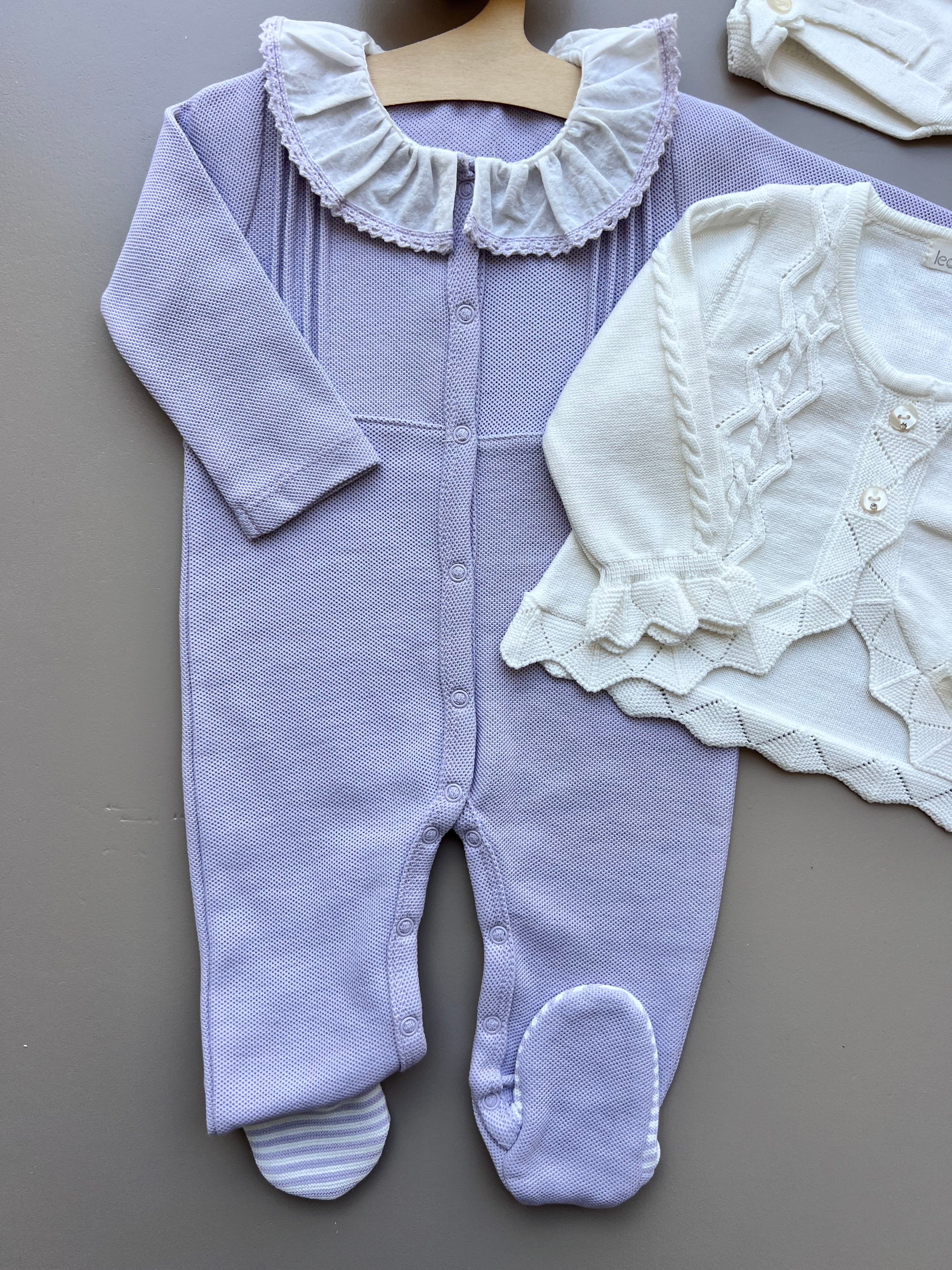 Purple And White Organic Cotton 3 Pcs Overall