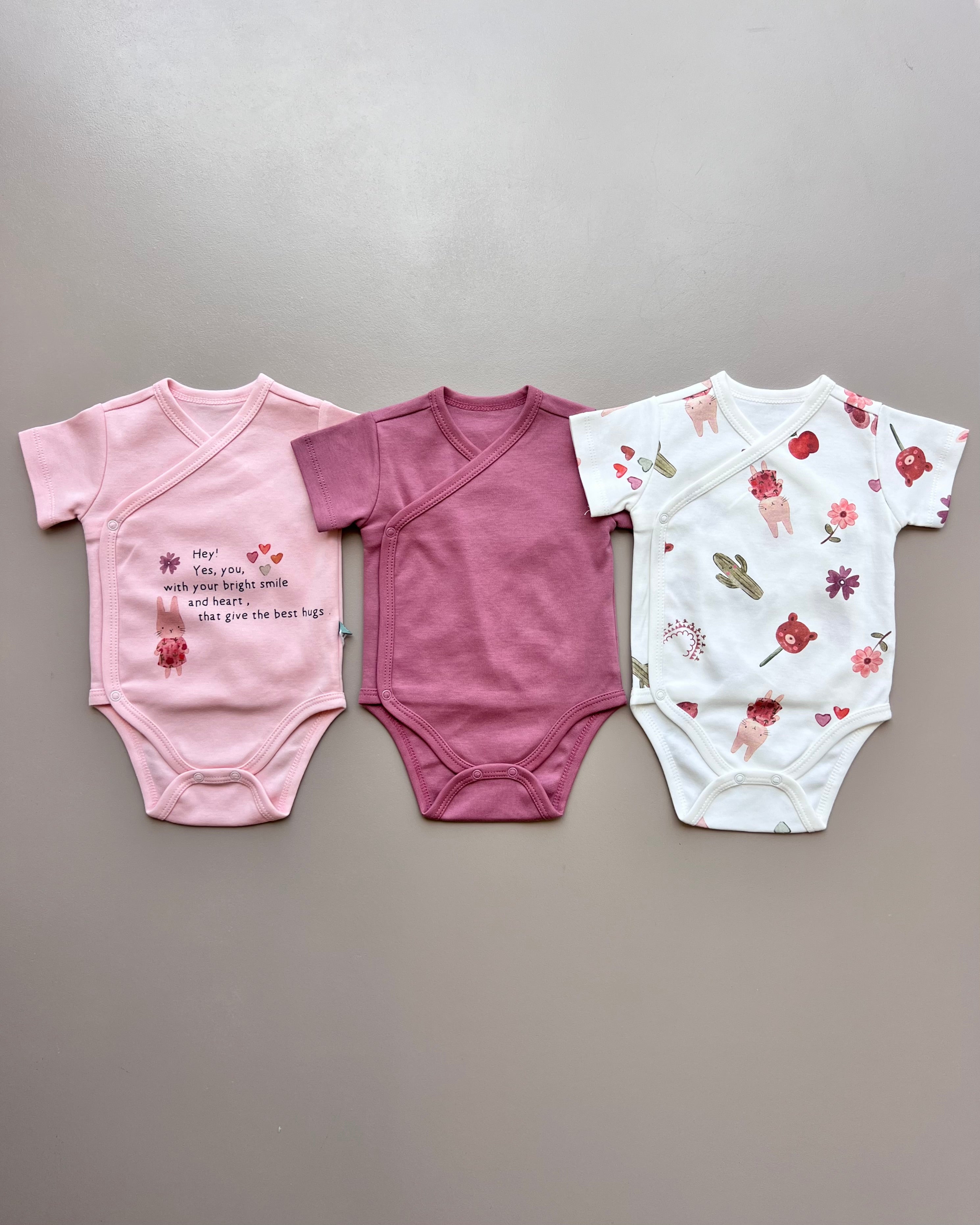 Pink & Purple GOTS™ Certified Organic Cotton Bunny Double Breasted Body 3 Pcs Set
