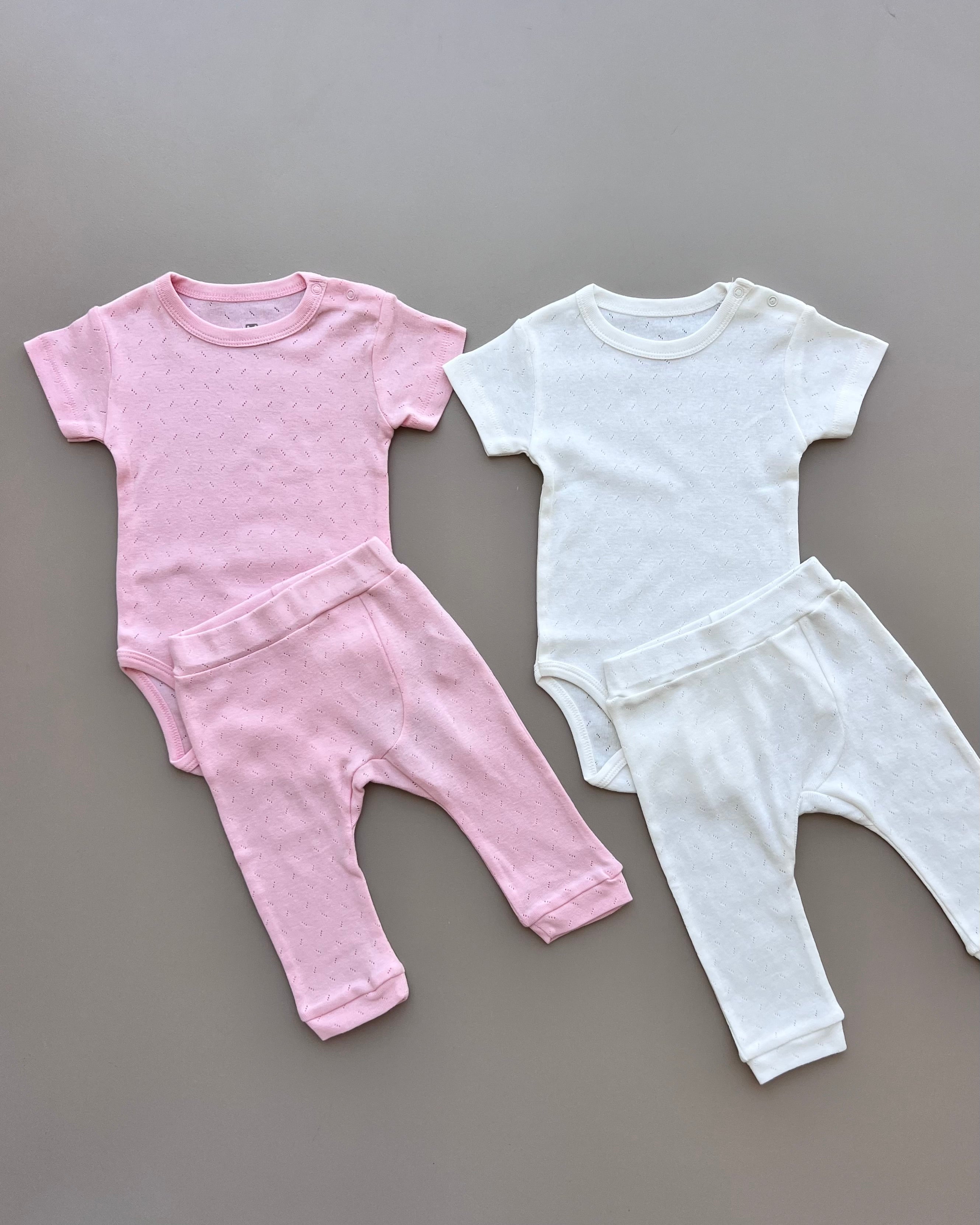 Pink And White Organic Cotton Bodies pack Of 2 Pieces short sleeves