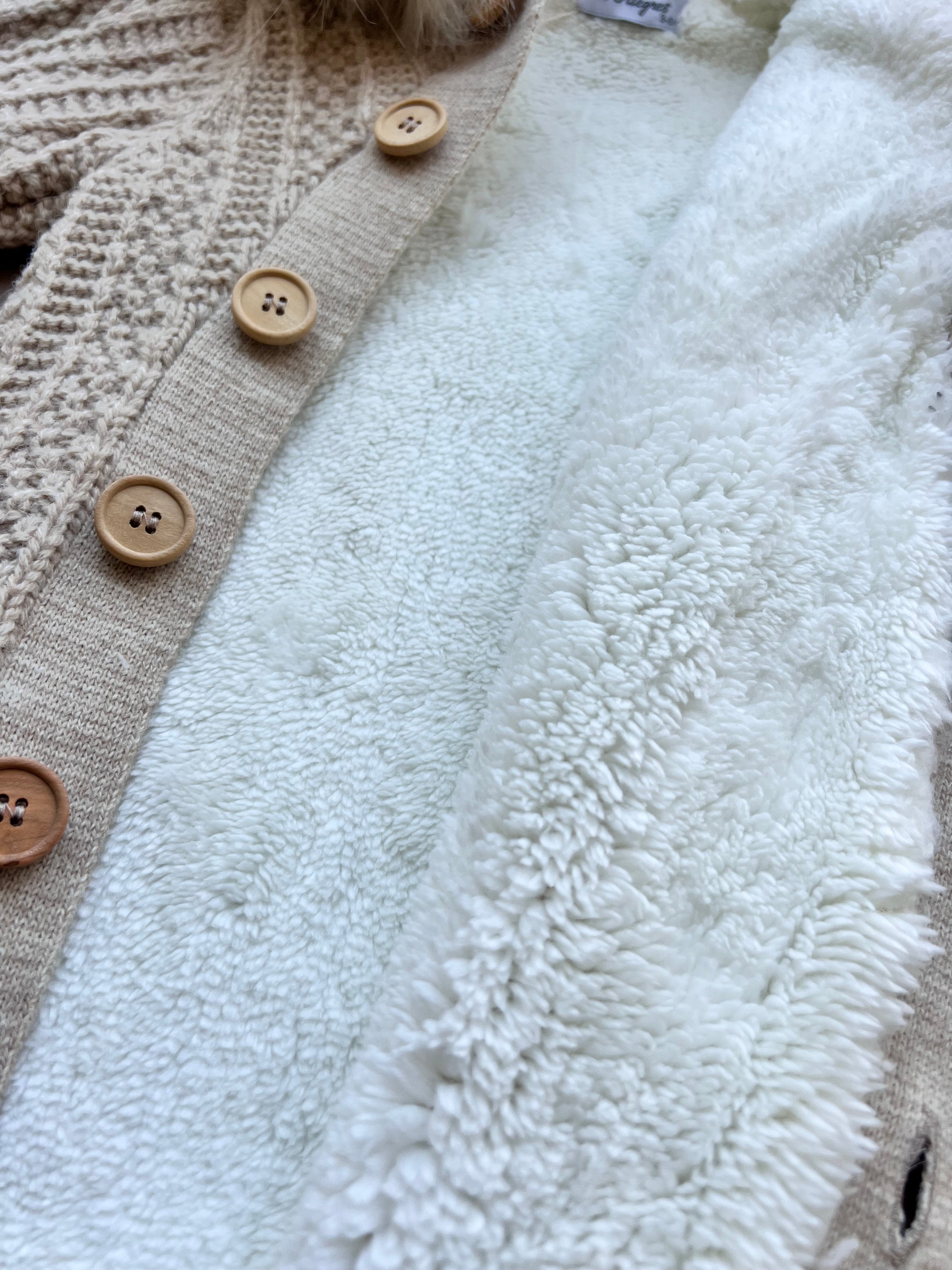 Beige Thick Wool Fur Inside Overall With Mittens 2Pcs
