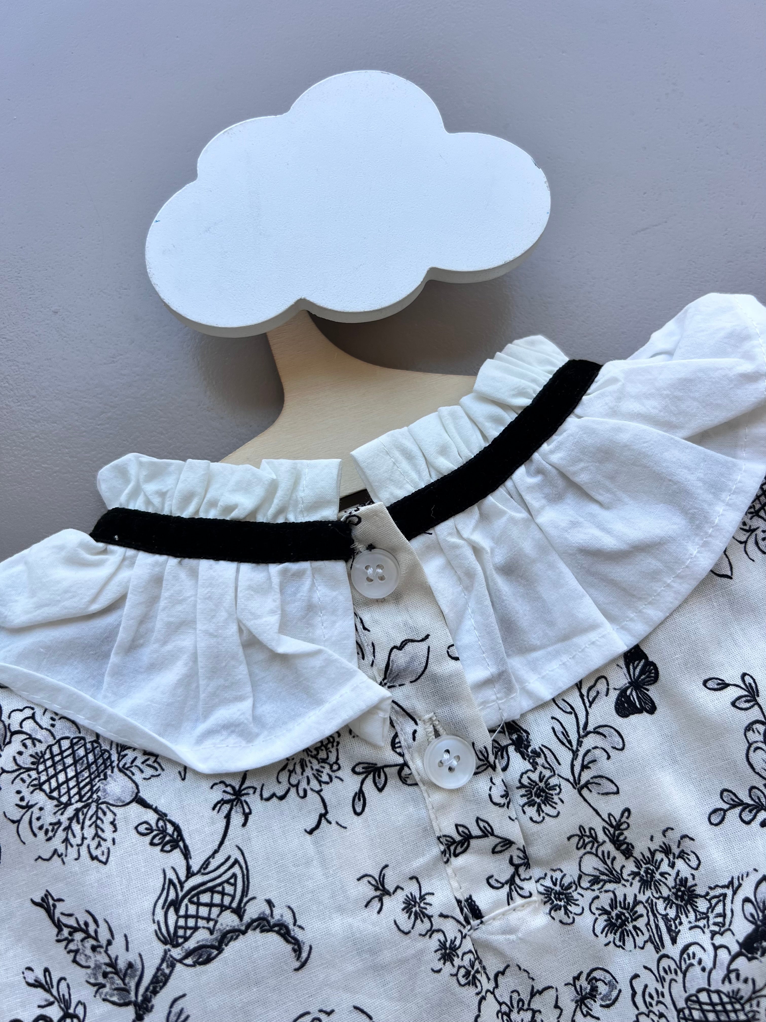 Ecru and Black Vintage Shirt 2pcs Set