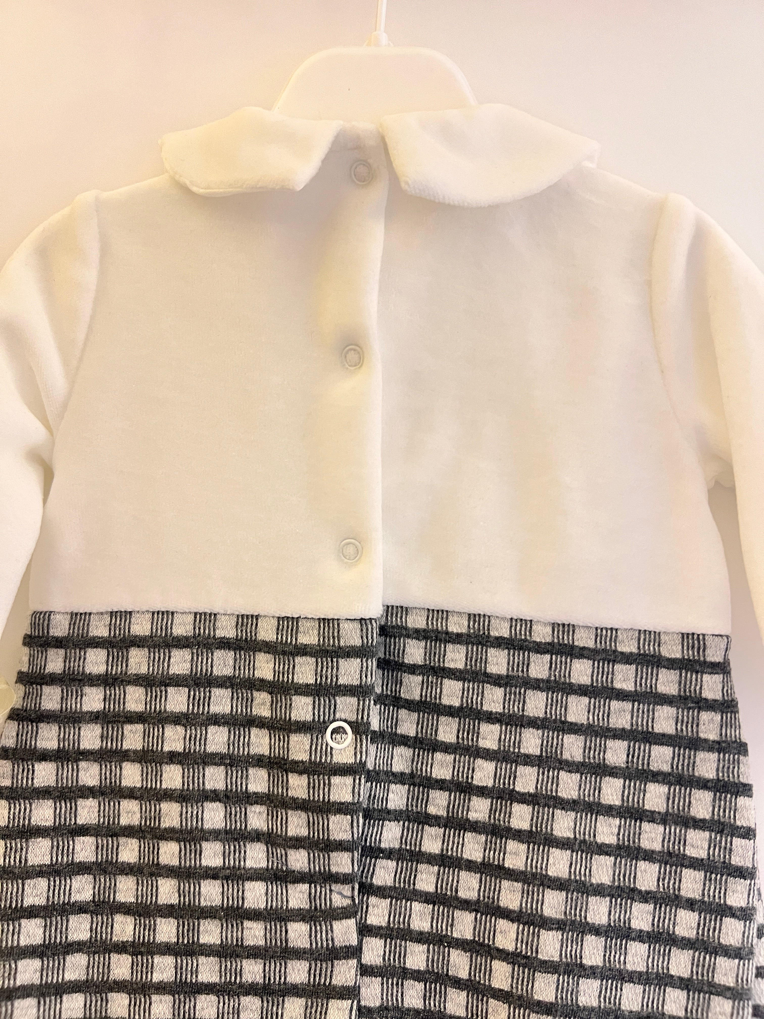 Gray & White Polo Velvet Footed Overall