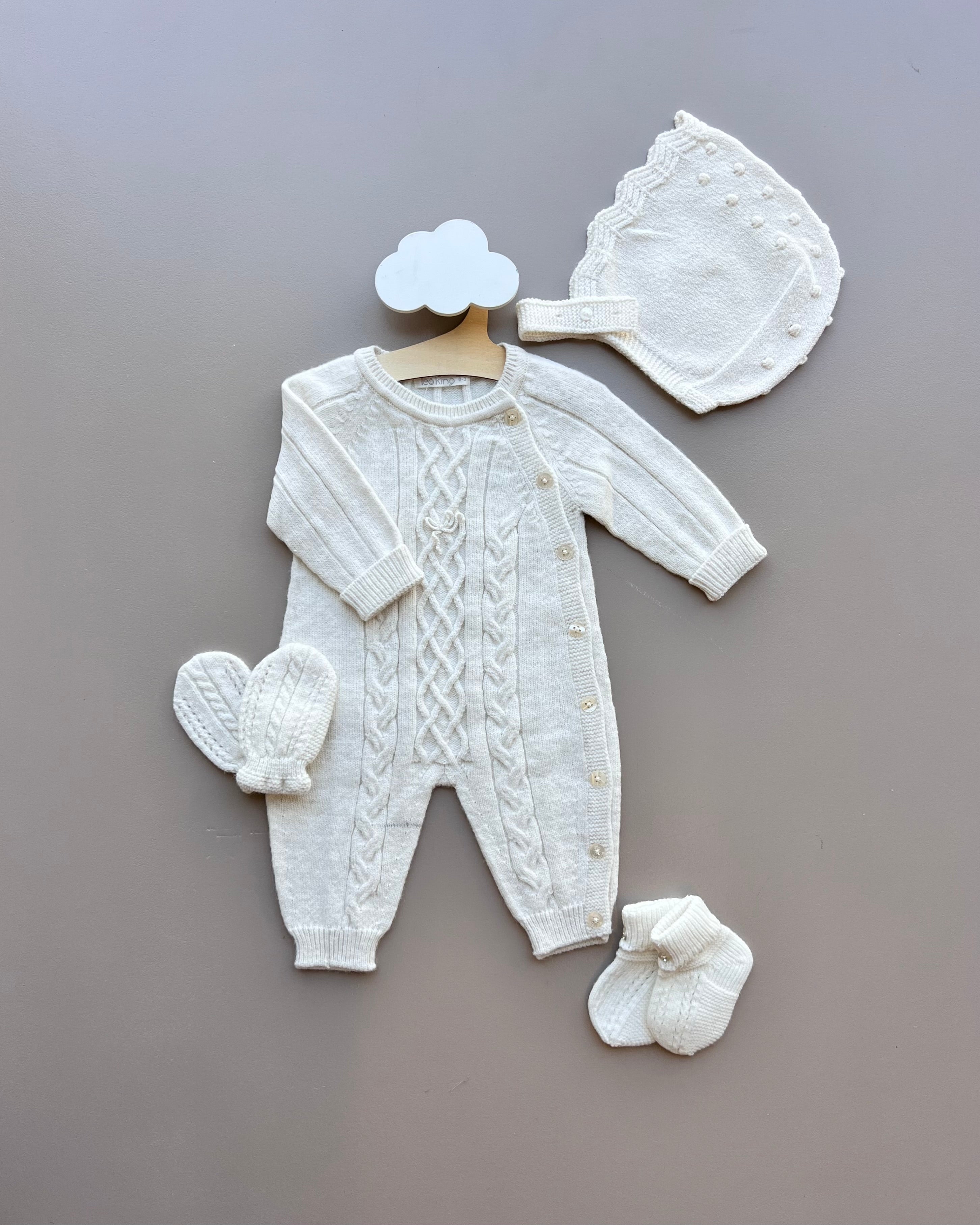 Off-White Merino Wool Overall Hospital Set 4 Pcs