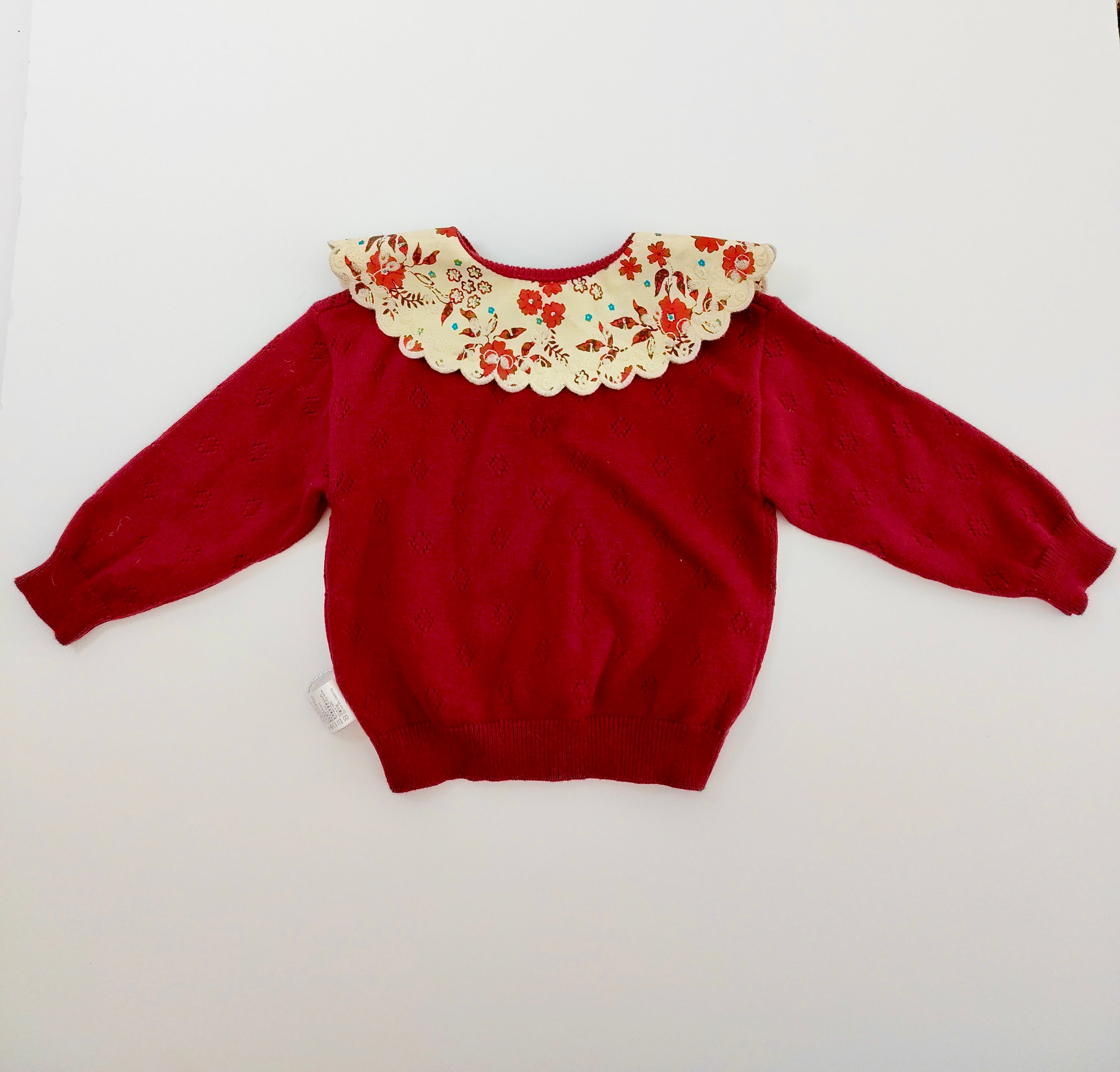 Red & Flower Collar Sweatshirt