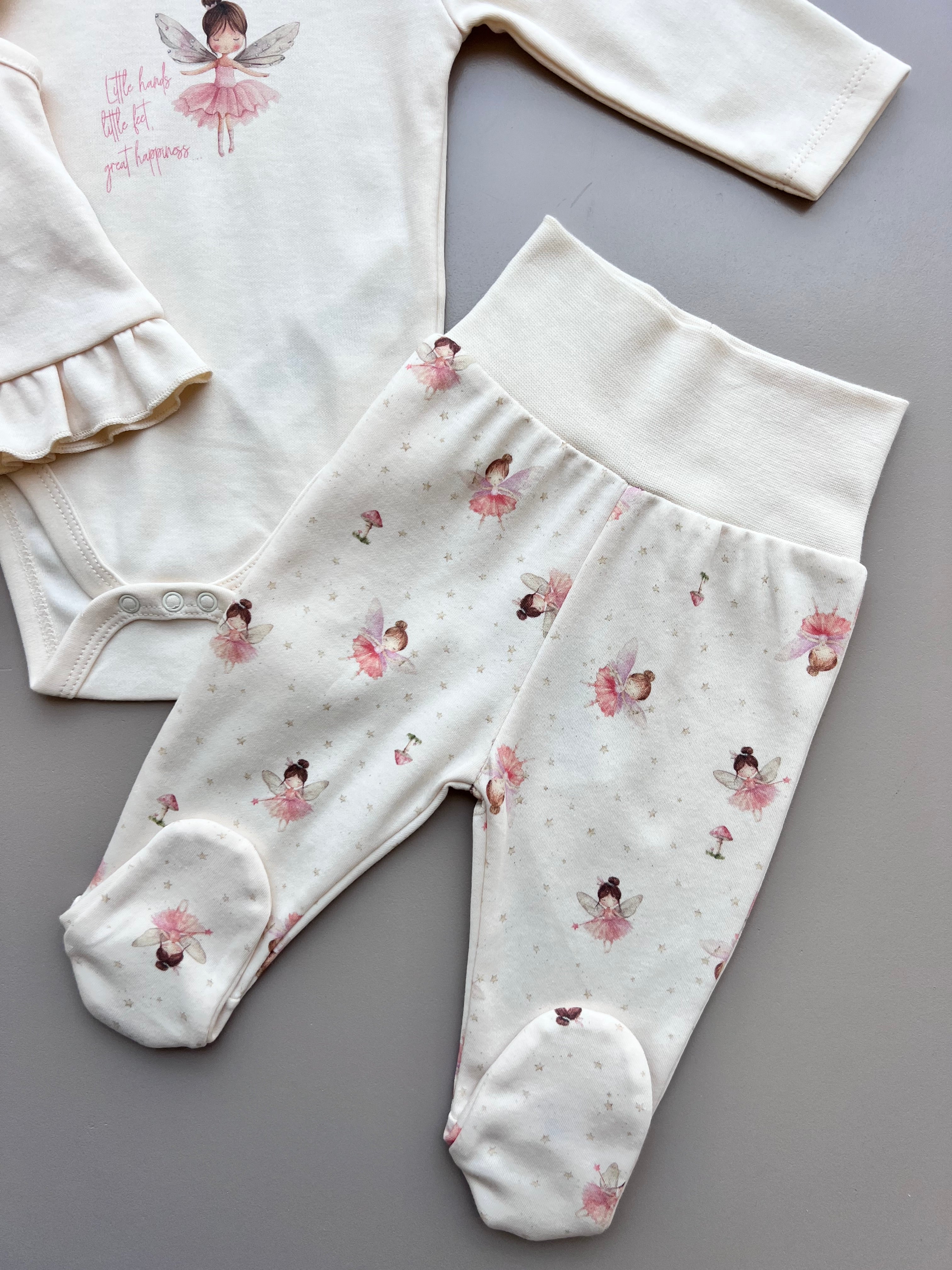 Beige & Pink GOTS™ Certified Organic Cotton Fly 3 Pcs Set