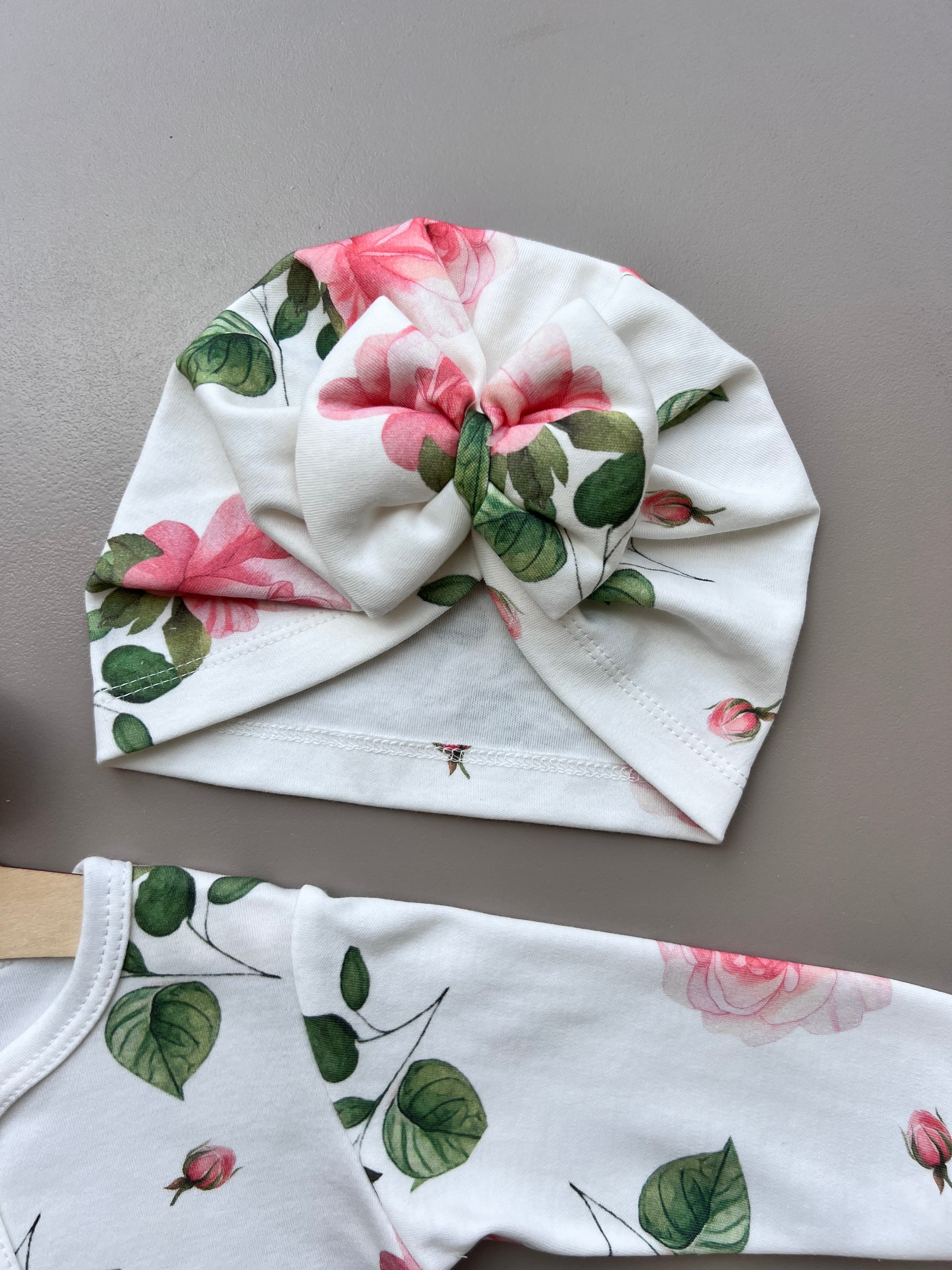 White & Pink GOTS™ Certified Organic Cotton Rose Long Sleeves Overall 3Pcs