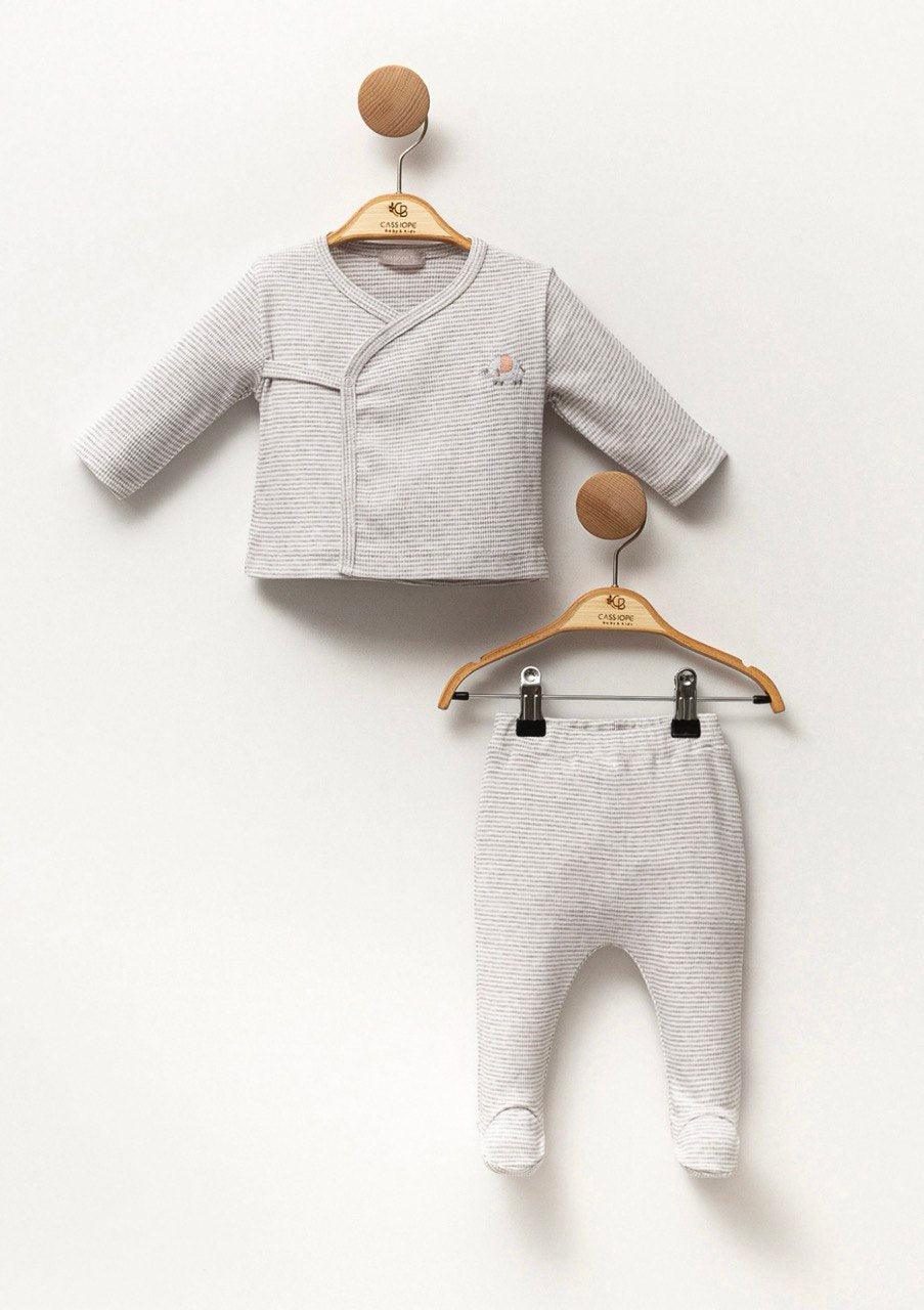 Grey Stripped Cotton Set 2 pcs - La Farandole Paris