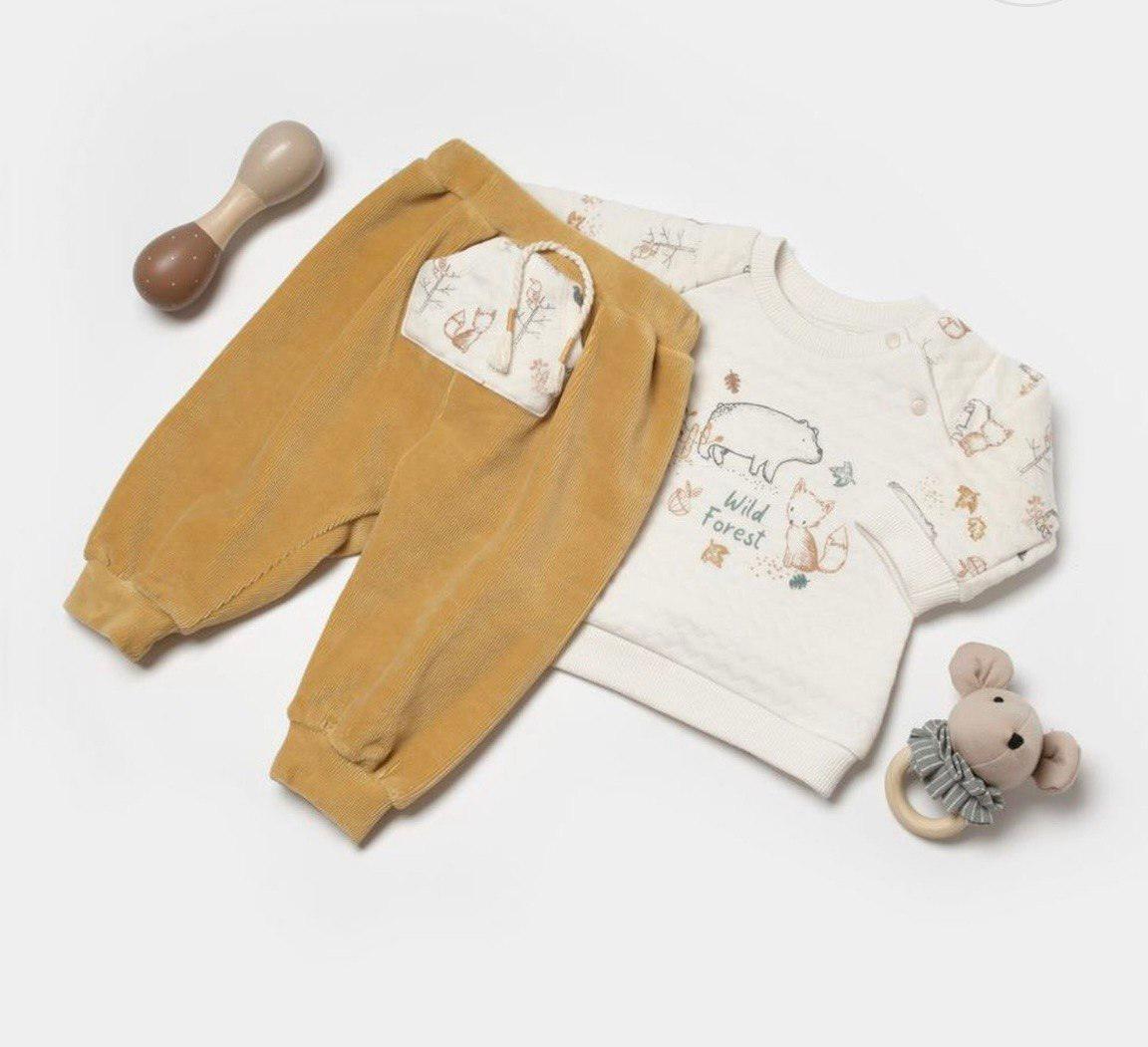 Off White And Mustard Capitone Pyjama - La Farandole Paris