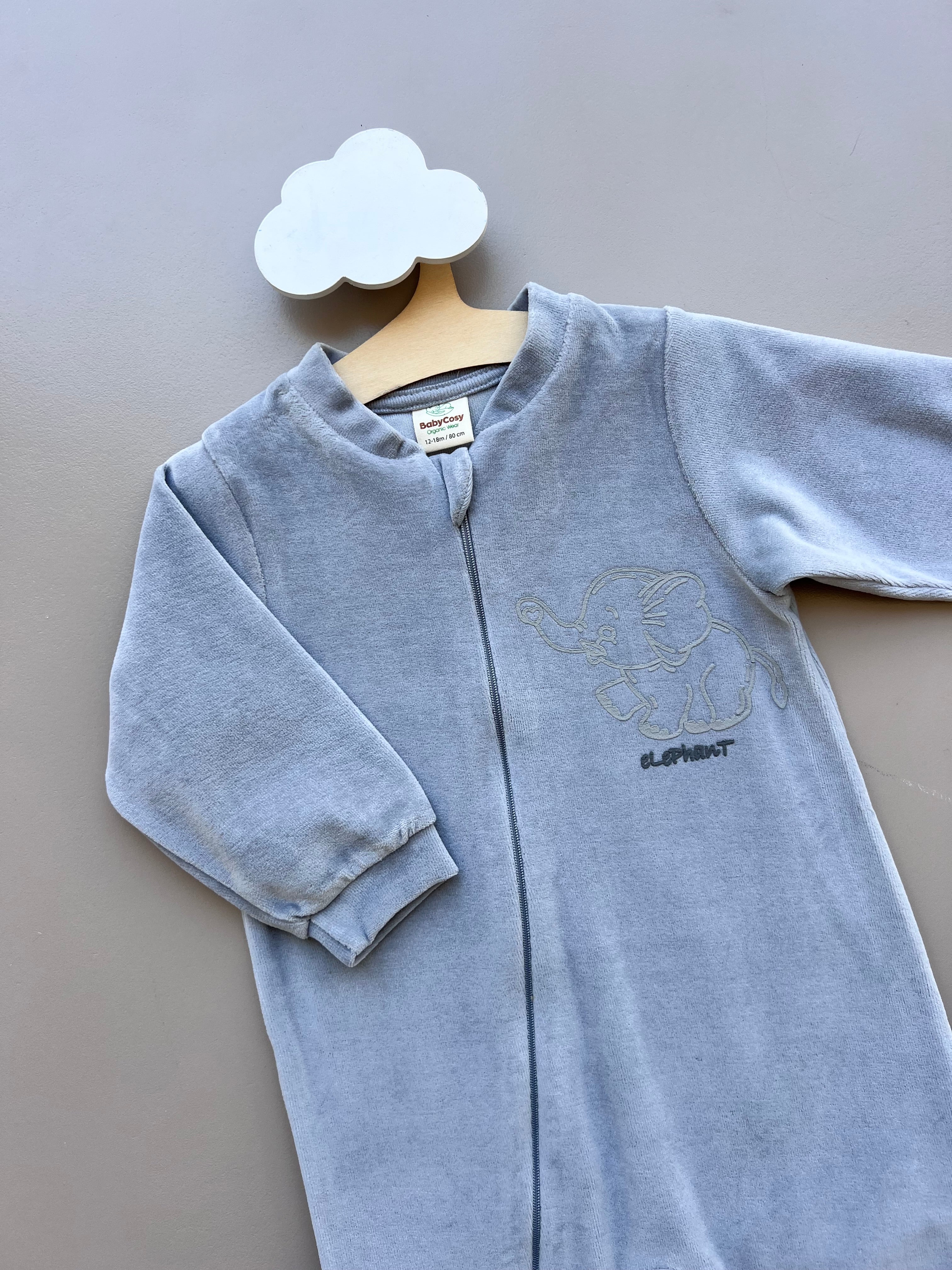 Grey Elephant Velvet Zip overall