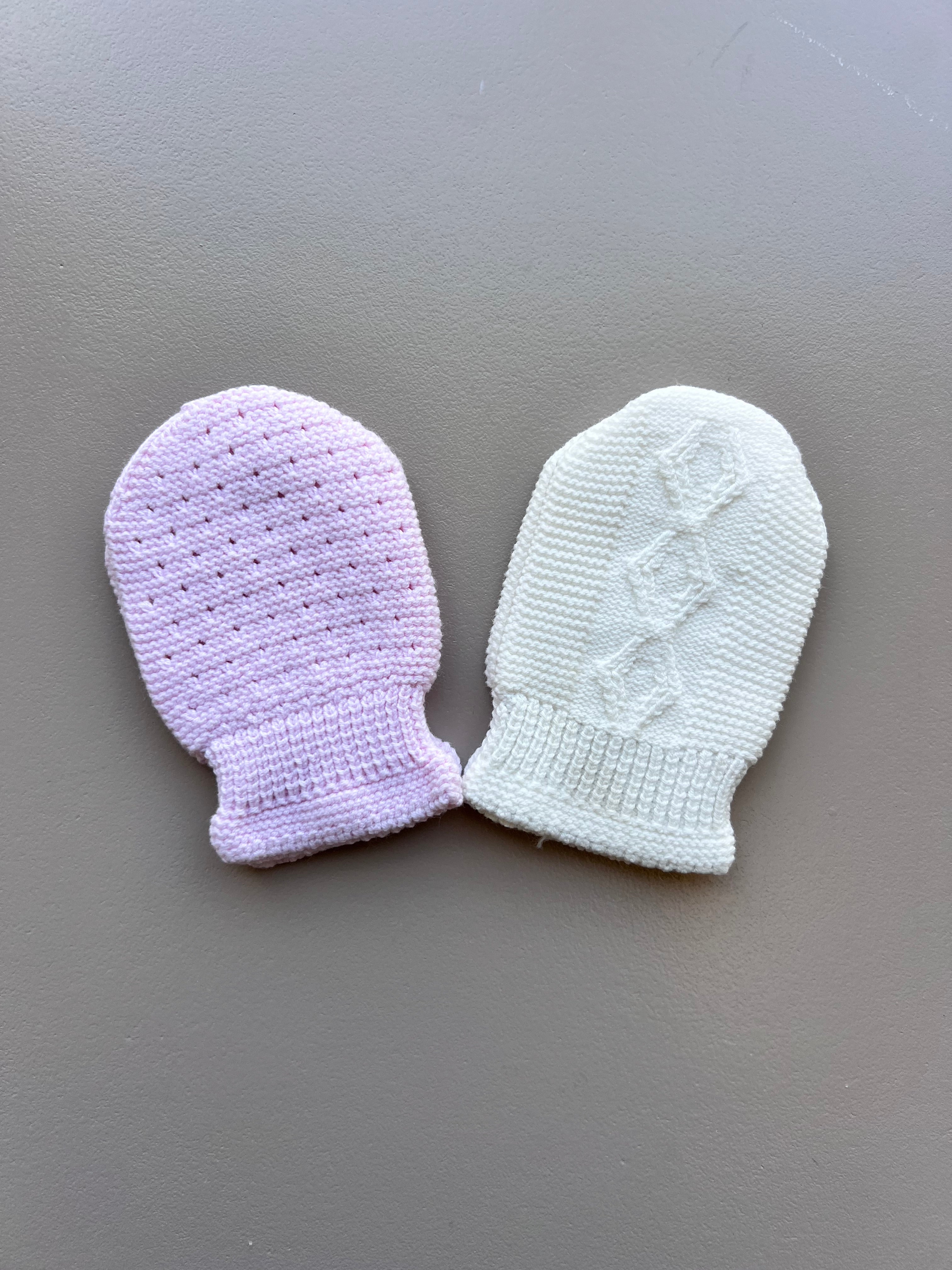 Light Pink & Off White Mitten Pack of 2 Pairs