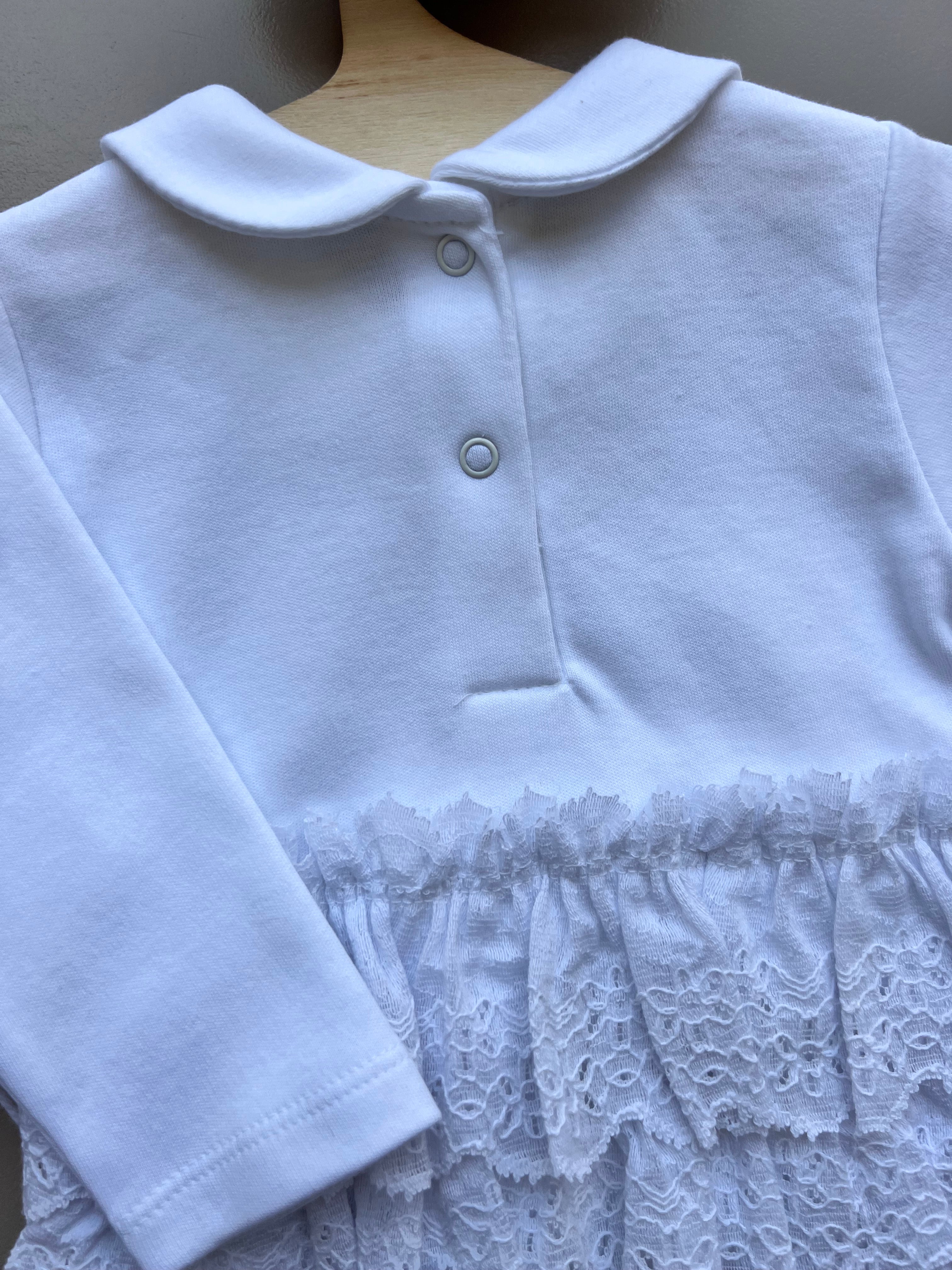 White GOTS™ Certified Organic Cotton Ruffles Long Sleeves Dress