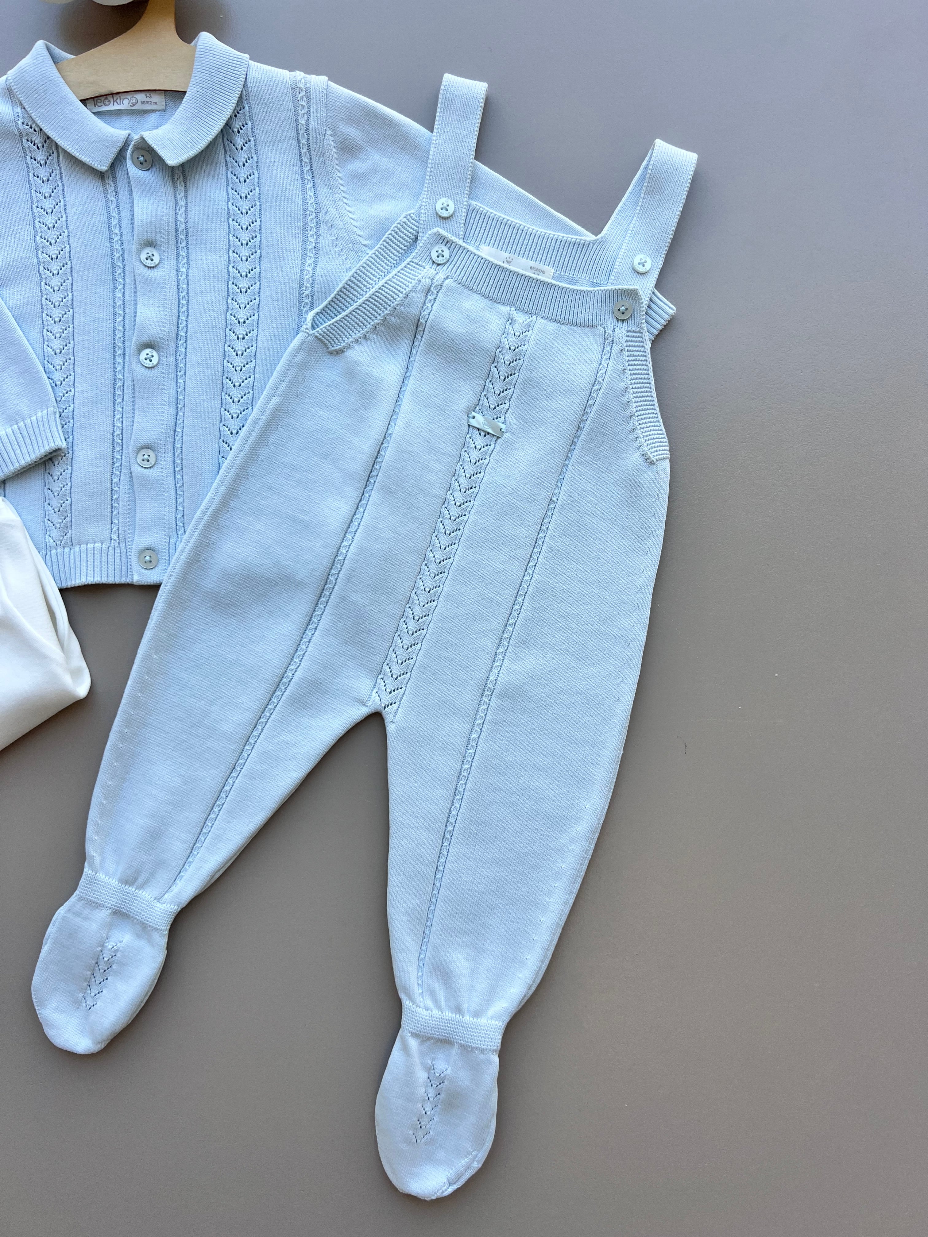 Blue Organic Cotton 3 Pcs Set Salopettes