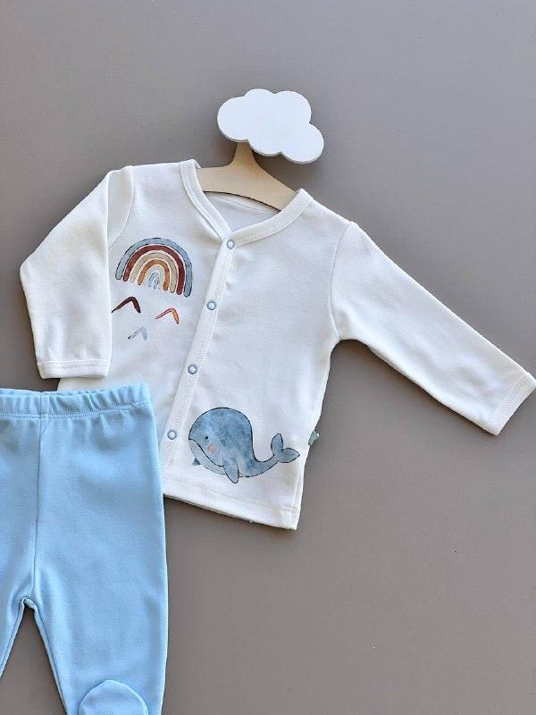 White And Blue Organic Cotton Rainbow Set 2 Pcs - La Farandole Paris