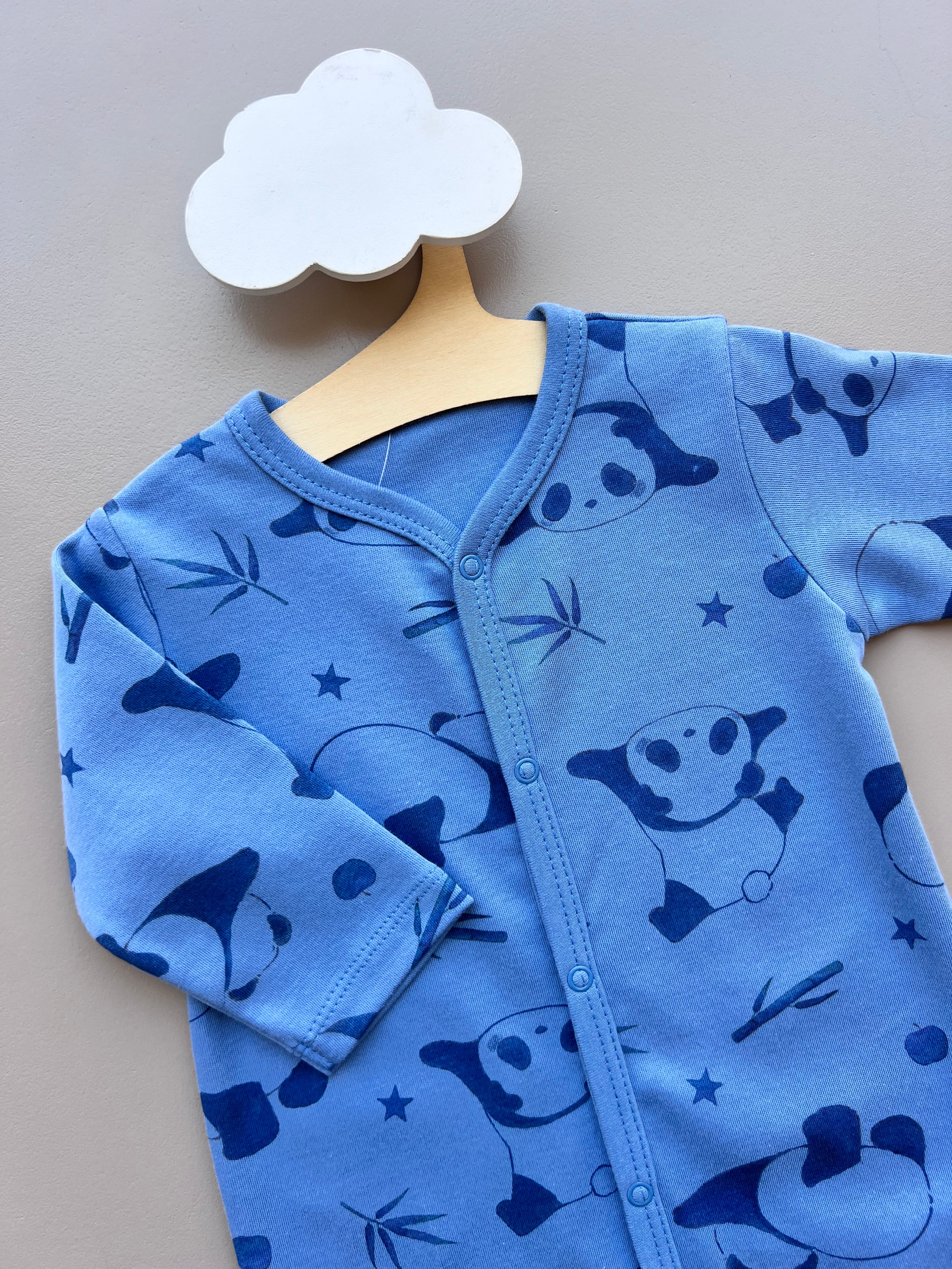 Blue GOTS™ Certified Organic Cotton Panda Long Sleeves Overall