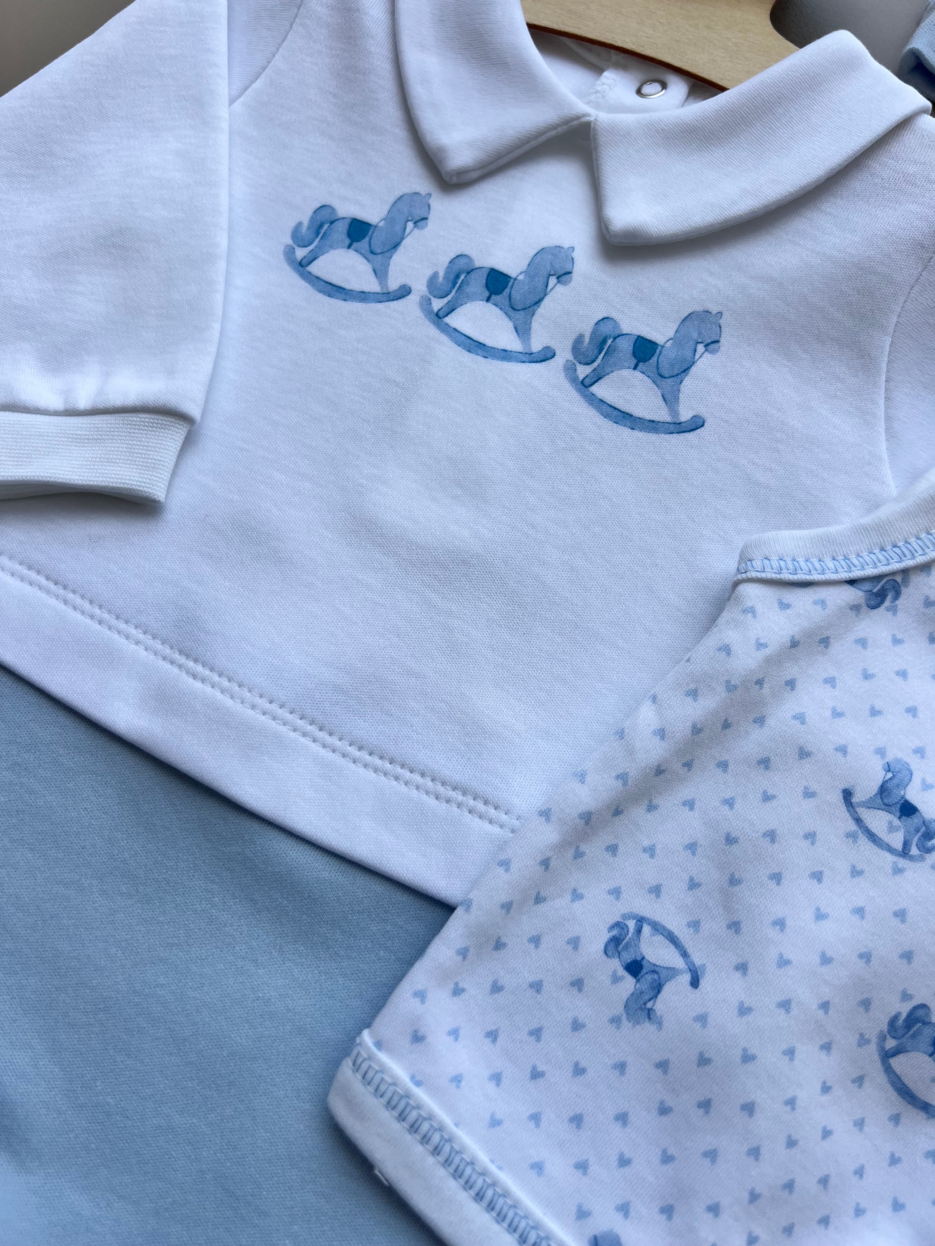 Blue & white GOTS™ Certified Organic Cotton My Toy Overall 4 pcs Set