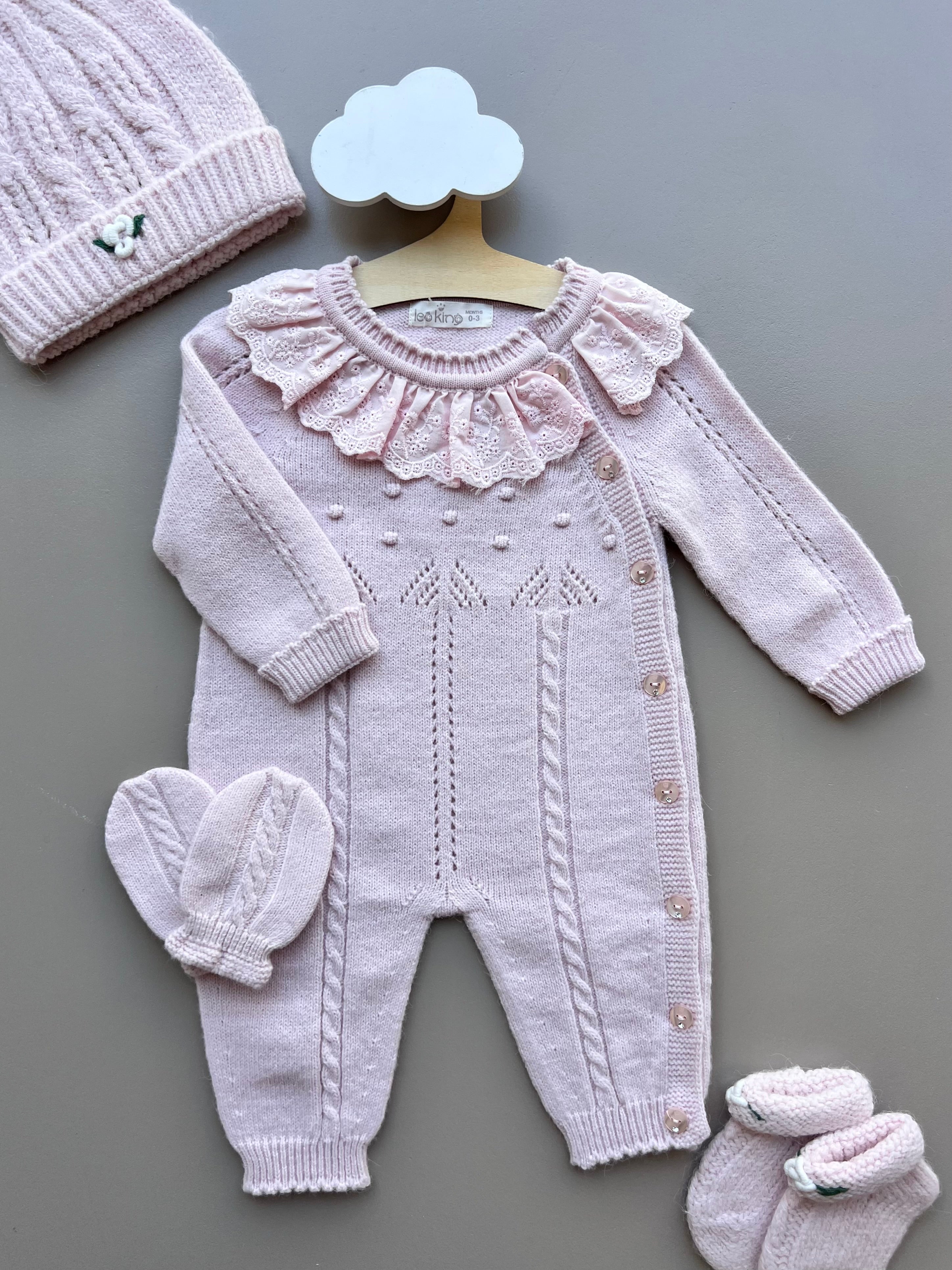 Plush Pink Merino Wool Ruffles Hospital Set 4 Pcs