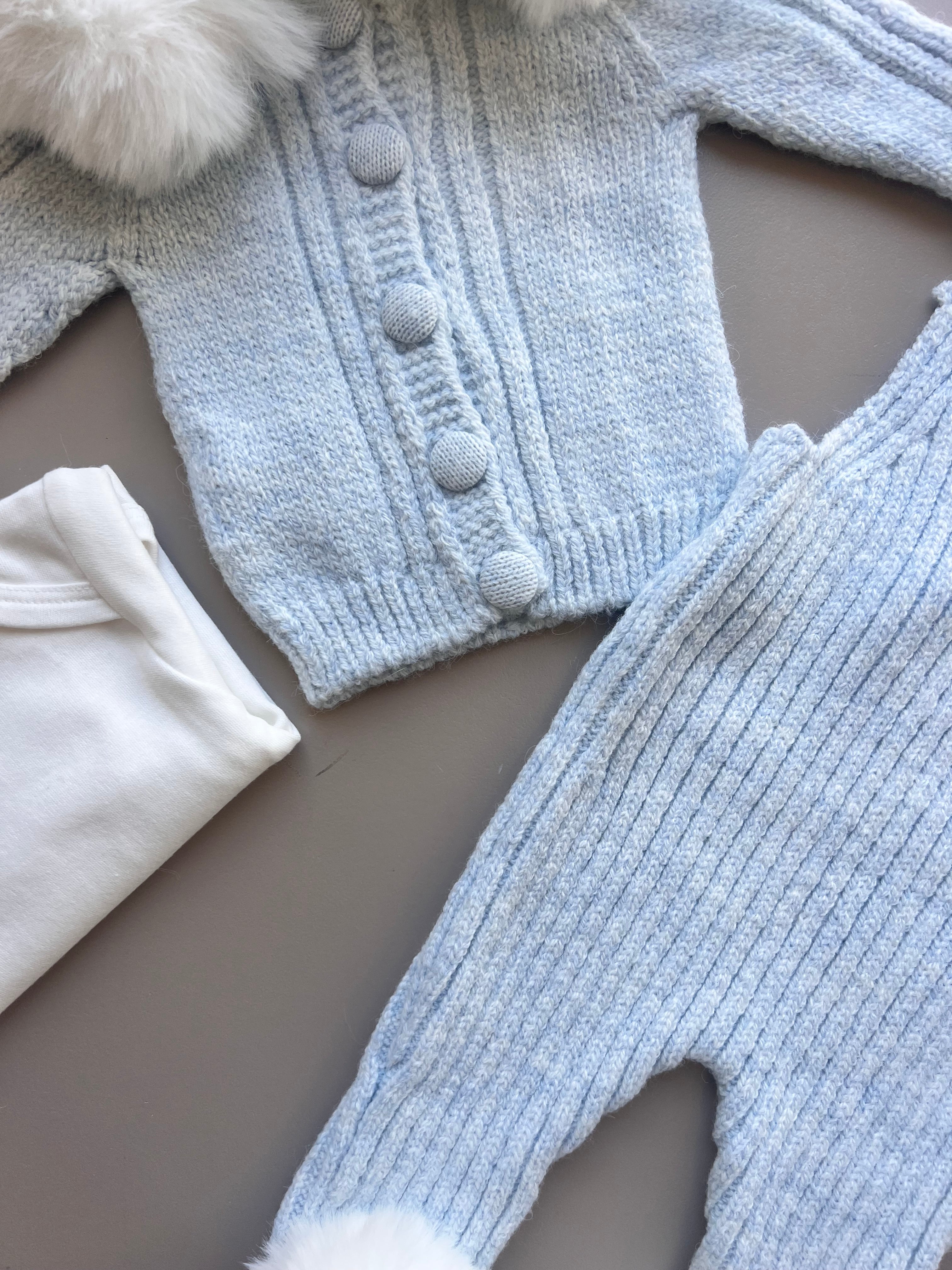 Wool Ponpon Salopette 3 Pcs Set