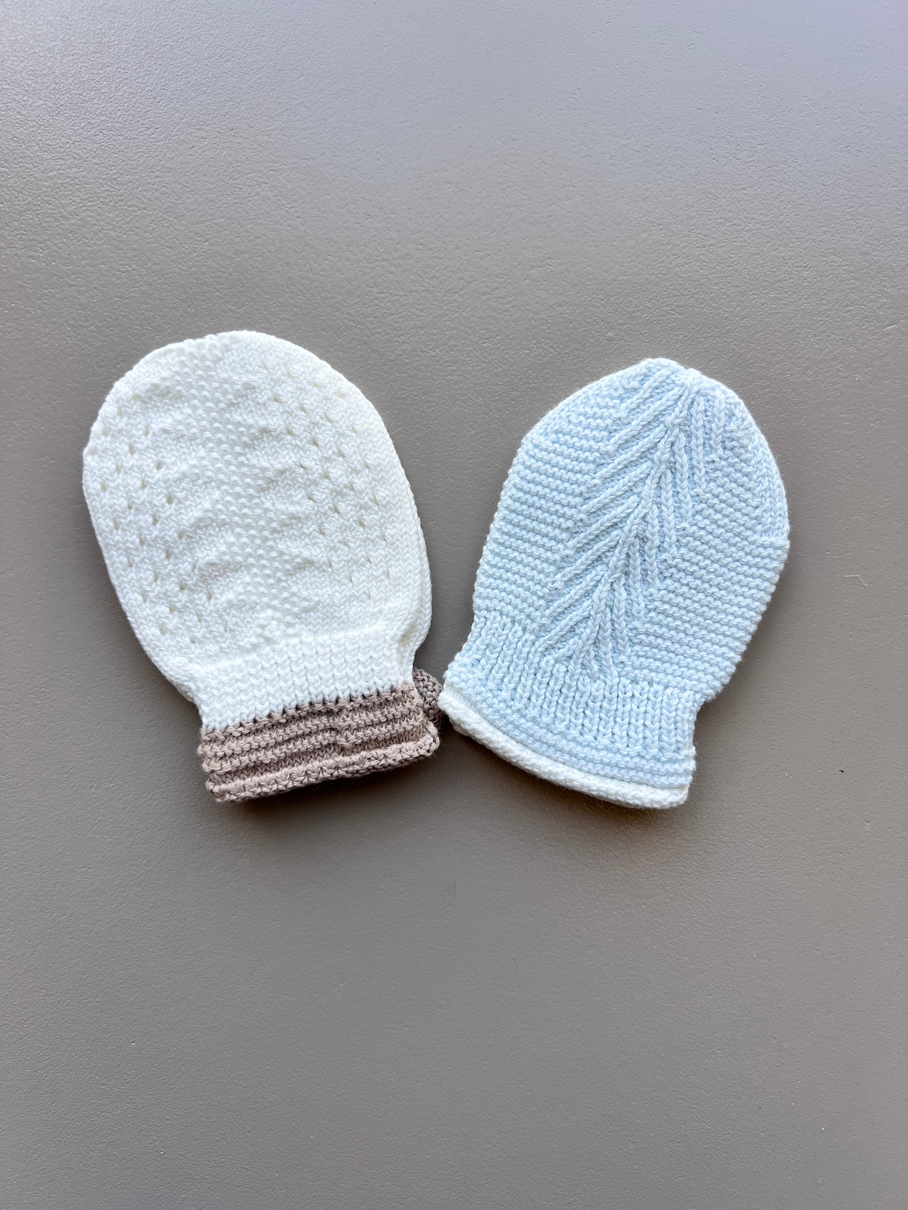 Light Blue & Off White Mitten Pack of 2 Pairs
