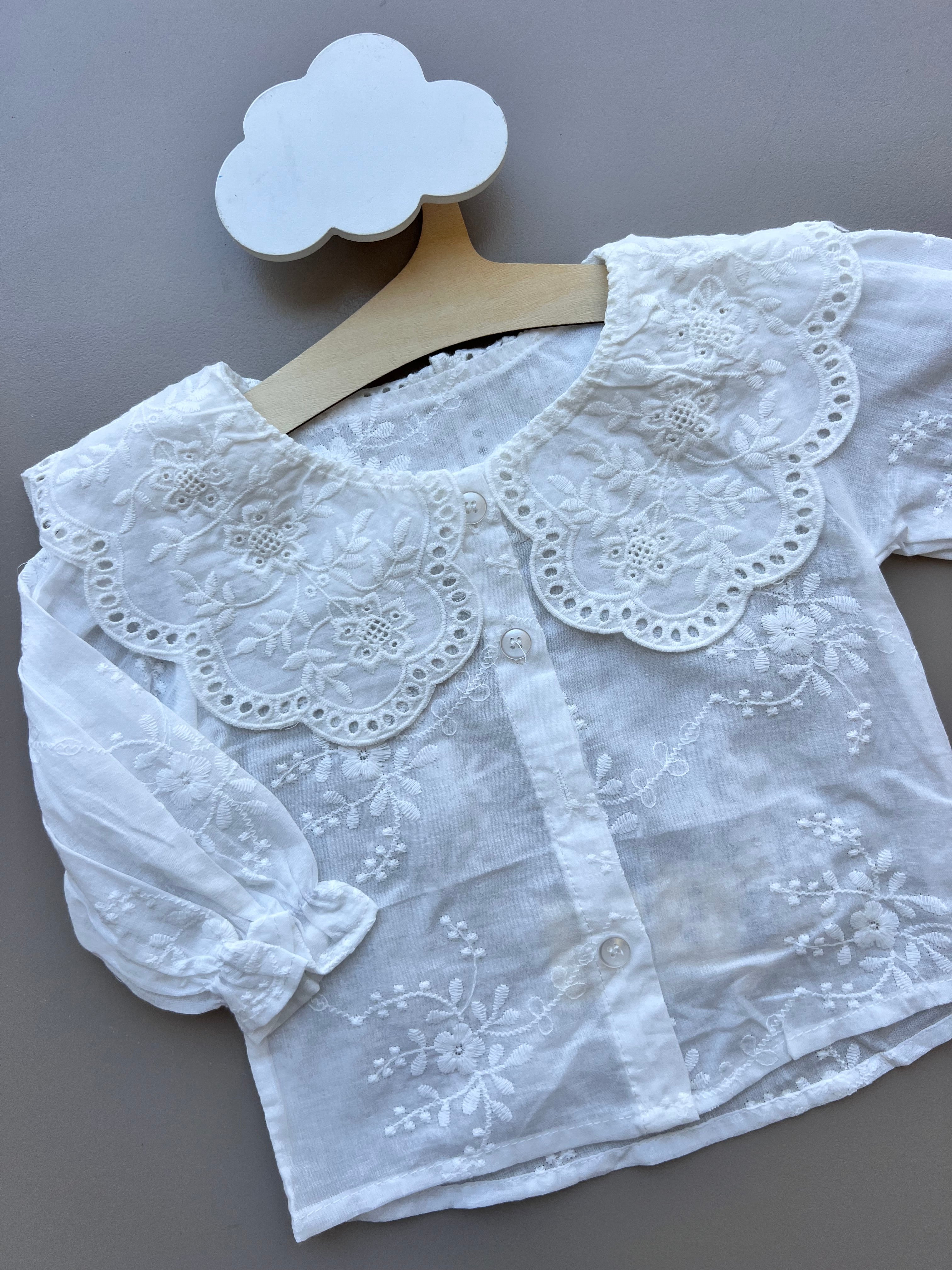 White Embroidered Collar Chemise