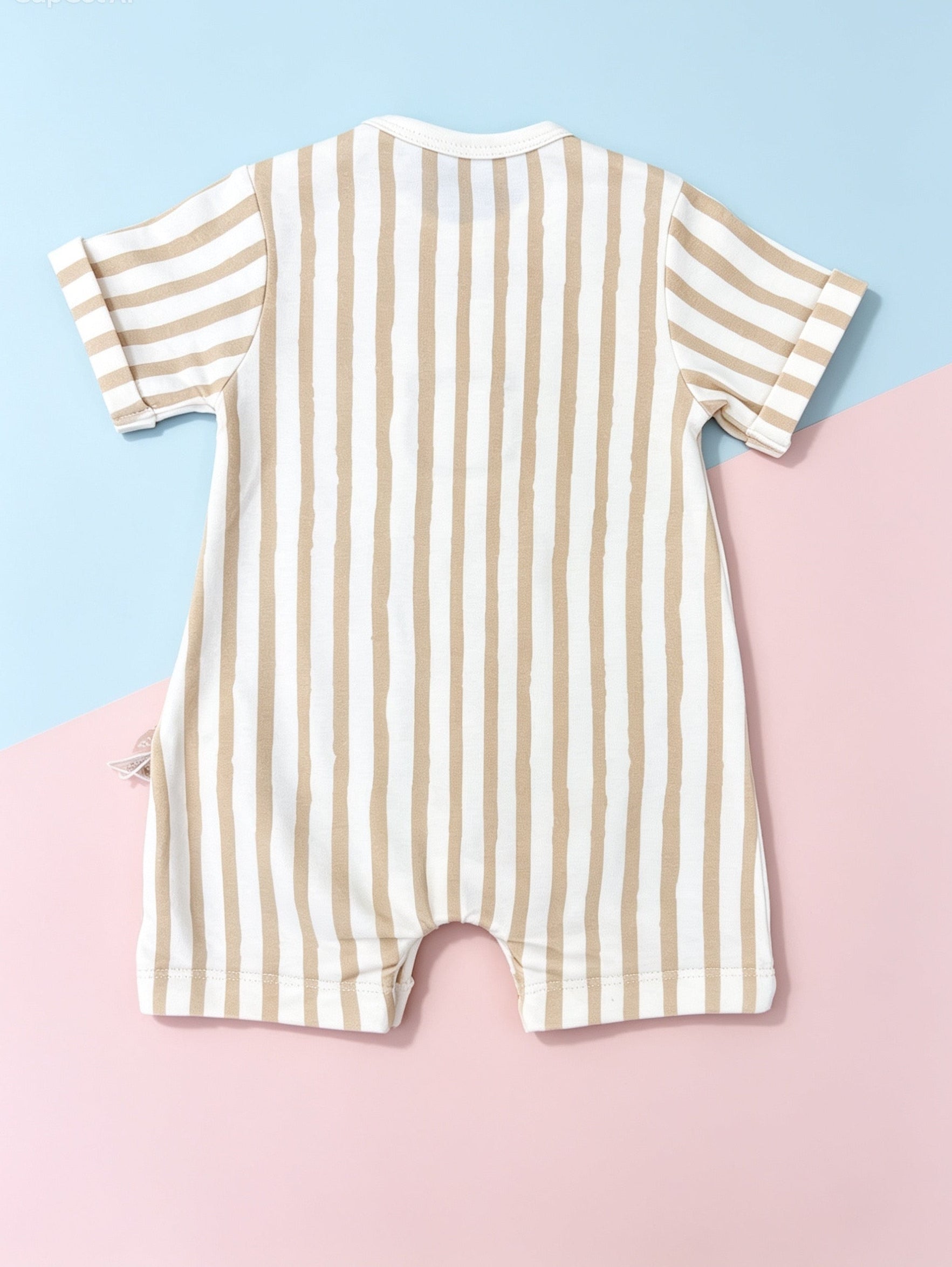 Beige Lion Stripped GOTS™ Certified Organic Cotton Romper