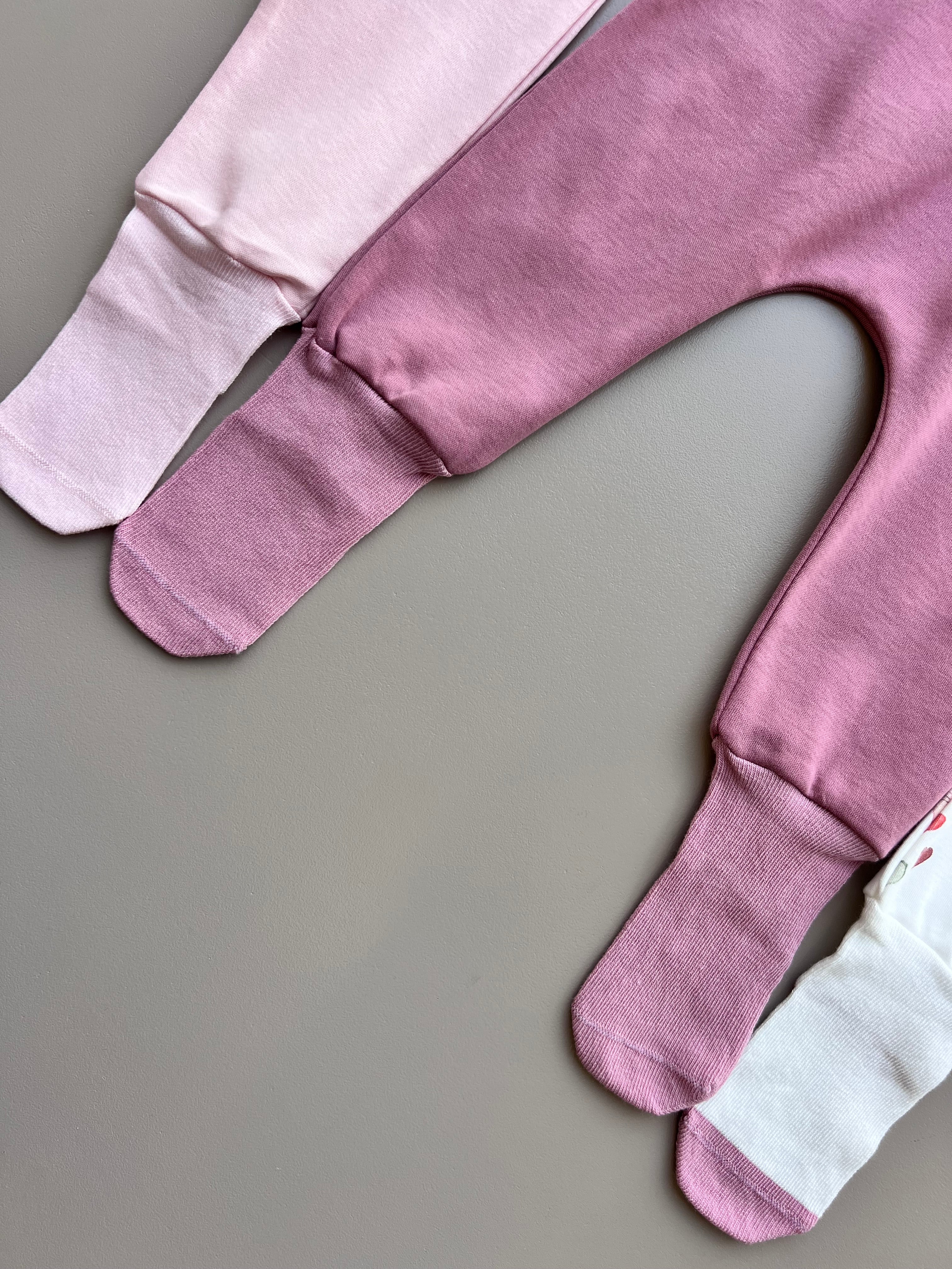 Pink & Purple GOTS™ Certified Organic Cotton Bunny Footed Pants 3 Pcs Set