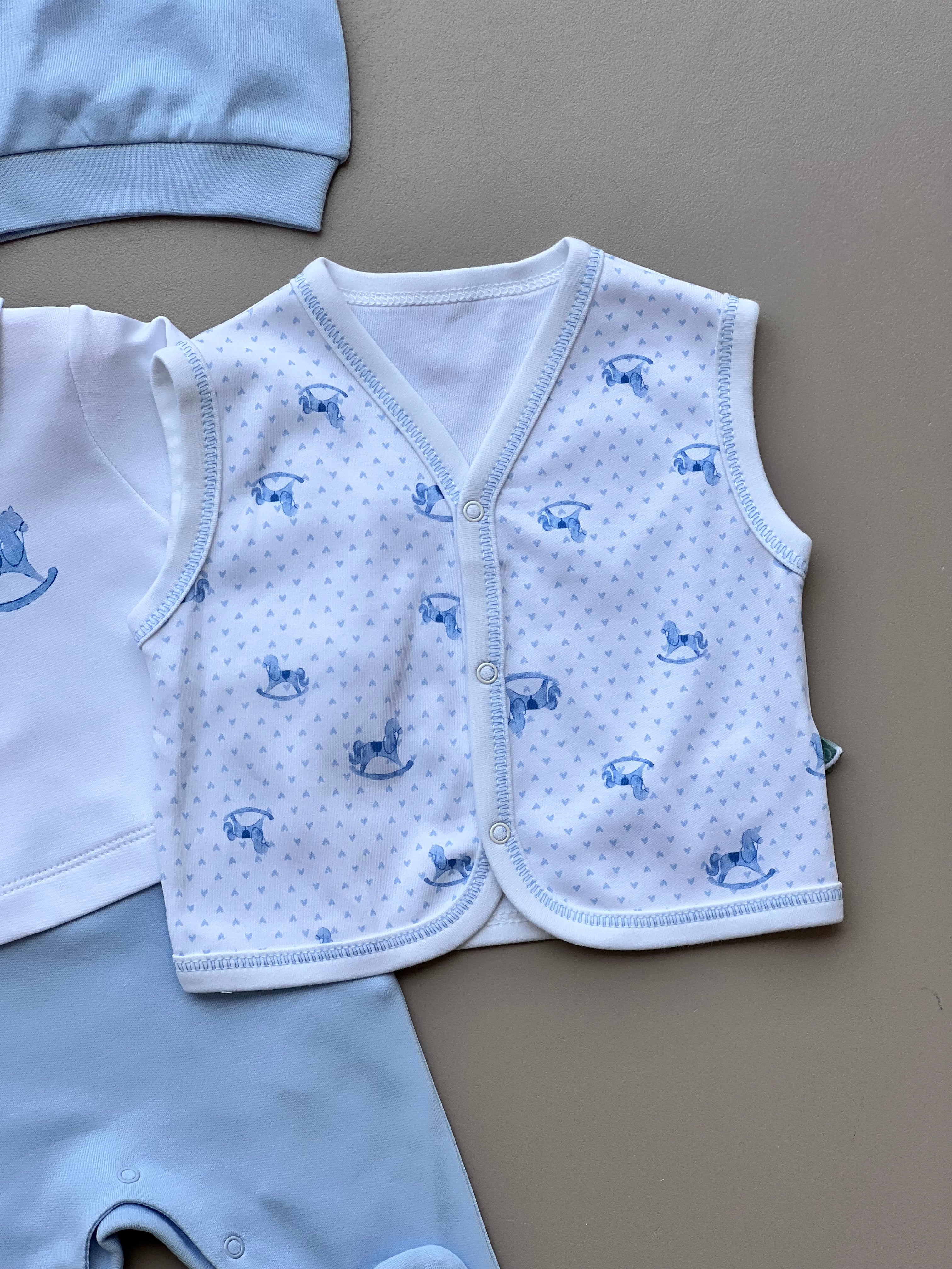 Blue & white GOTS™ Certified Organic Cotton My Toy Overall 4 pcs Set