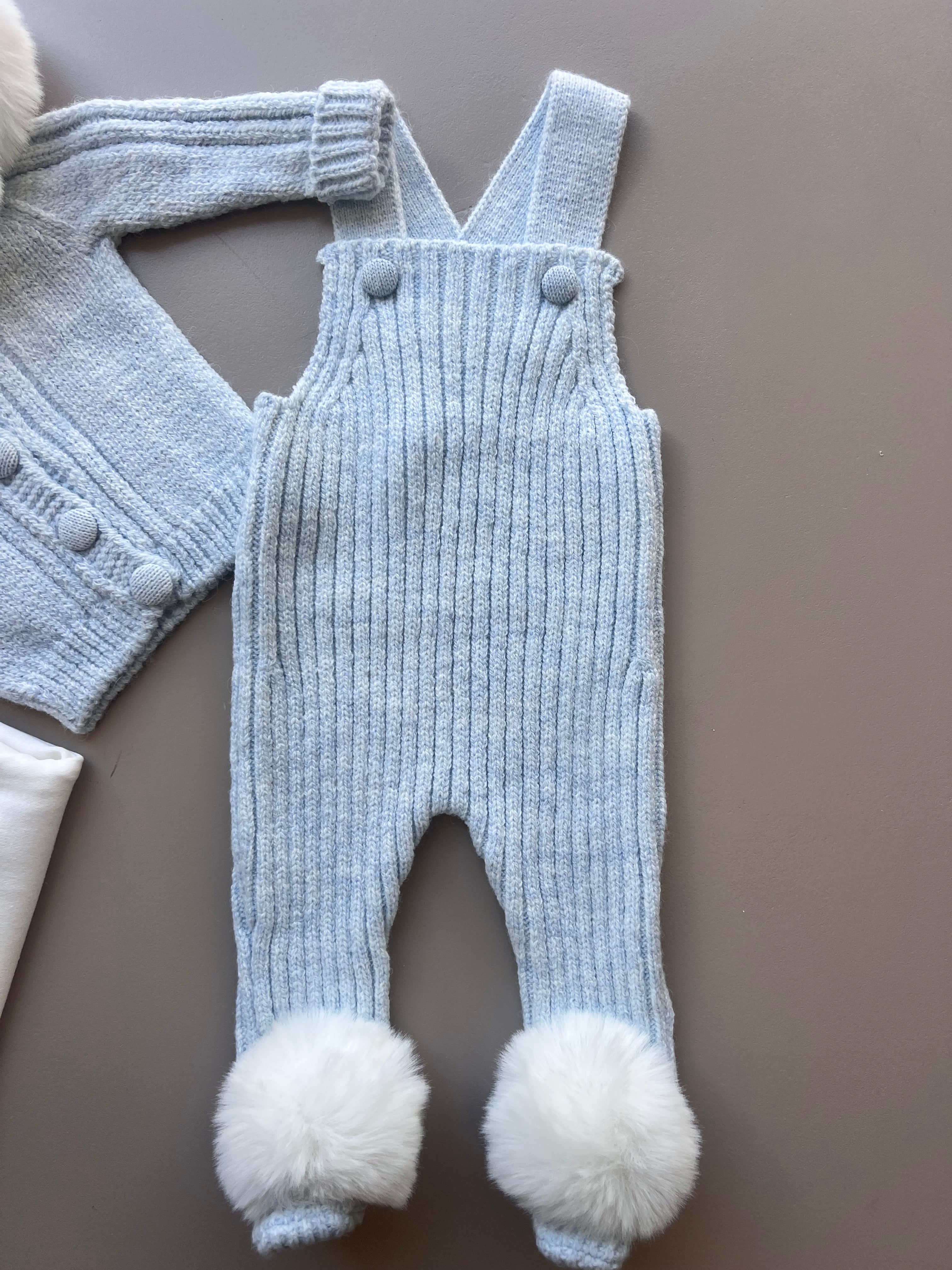 Wool Ponpon Salopette 3 Pcs Set